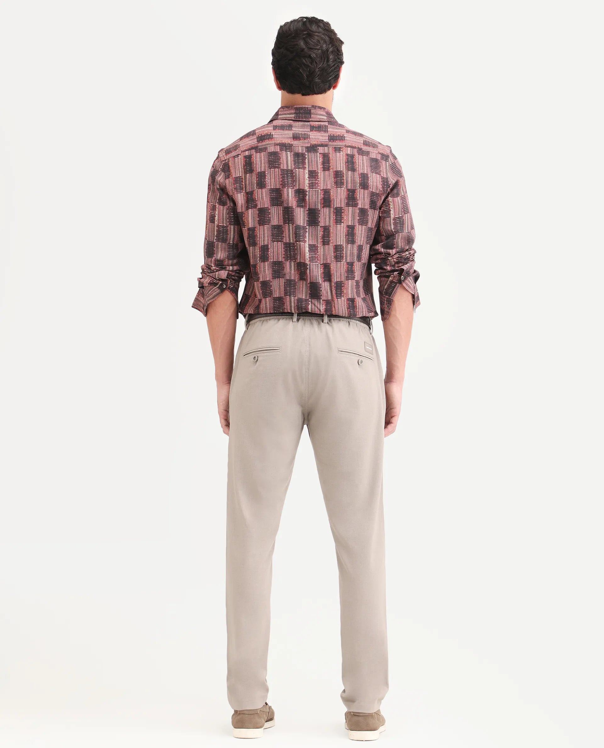Rare Rabbit Men's Move-Ss26 Light Beige Polyester Blend Fabric Regular Fit Plain Trouser