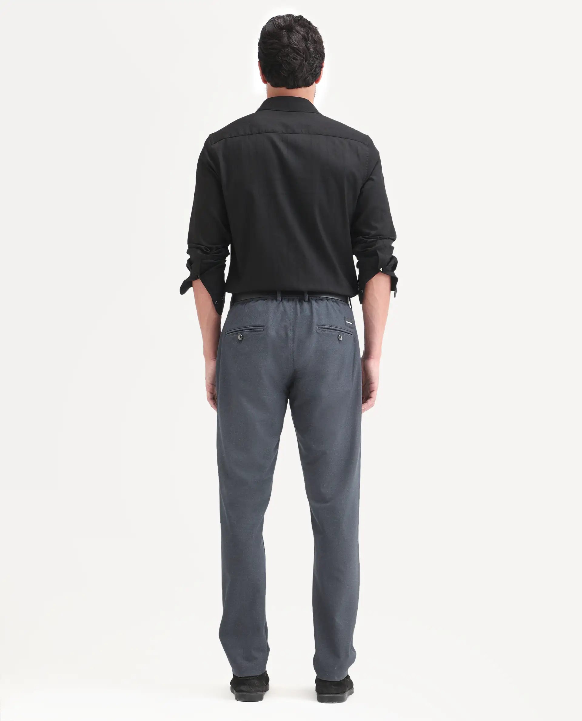 Rare Rabbit Men's Move-Ss26 Dark Navy Polyester Blend Fabric Regular Fit Plain Trouser