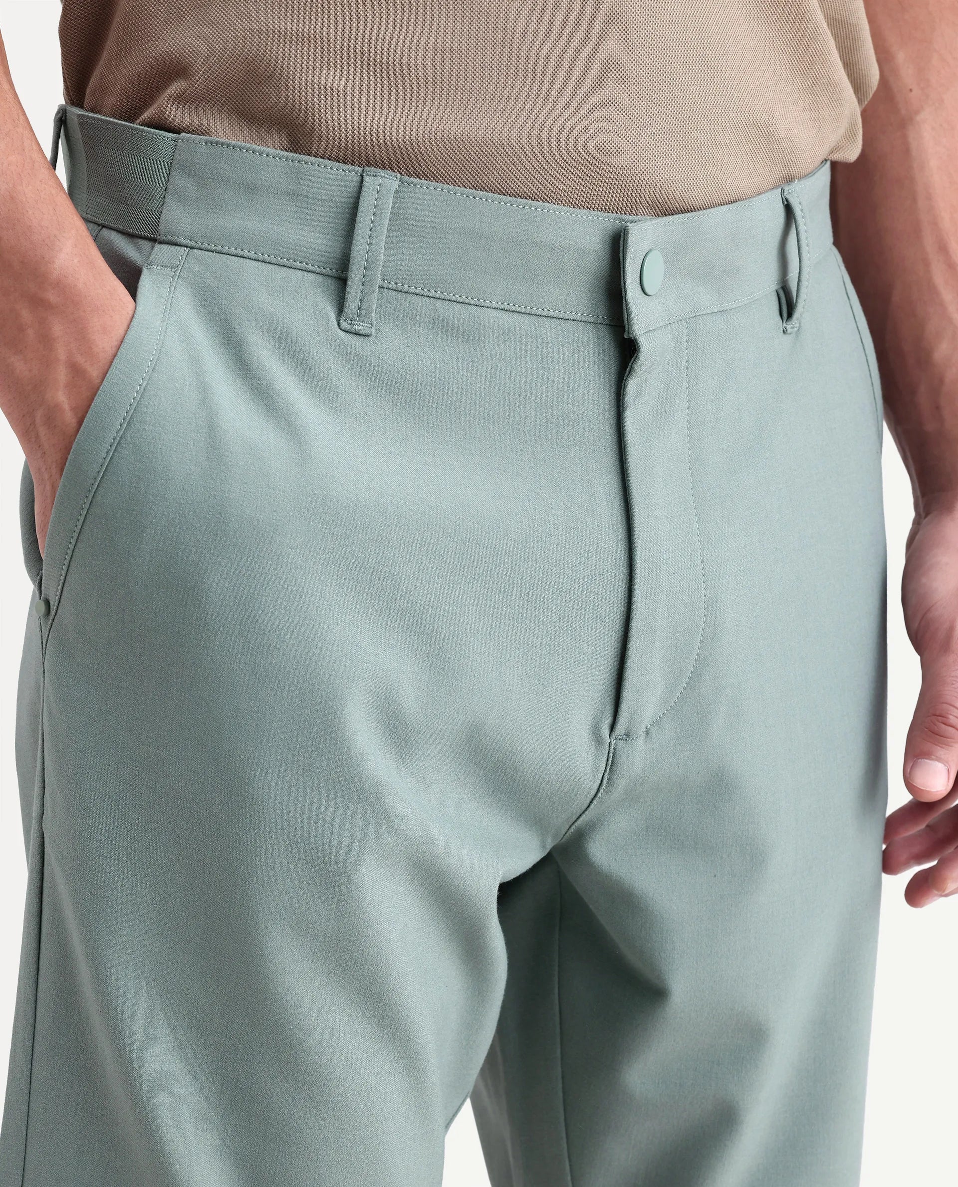 Rare Rabbit Men's Drivo-Ss26 Dusky Green Polyester Blend Fabric Regular Fit Plain Shorts