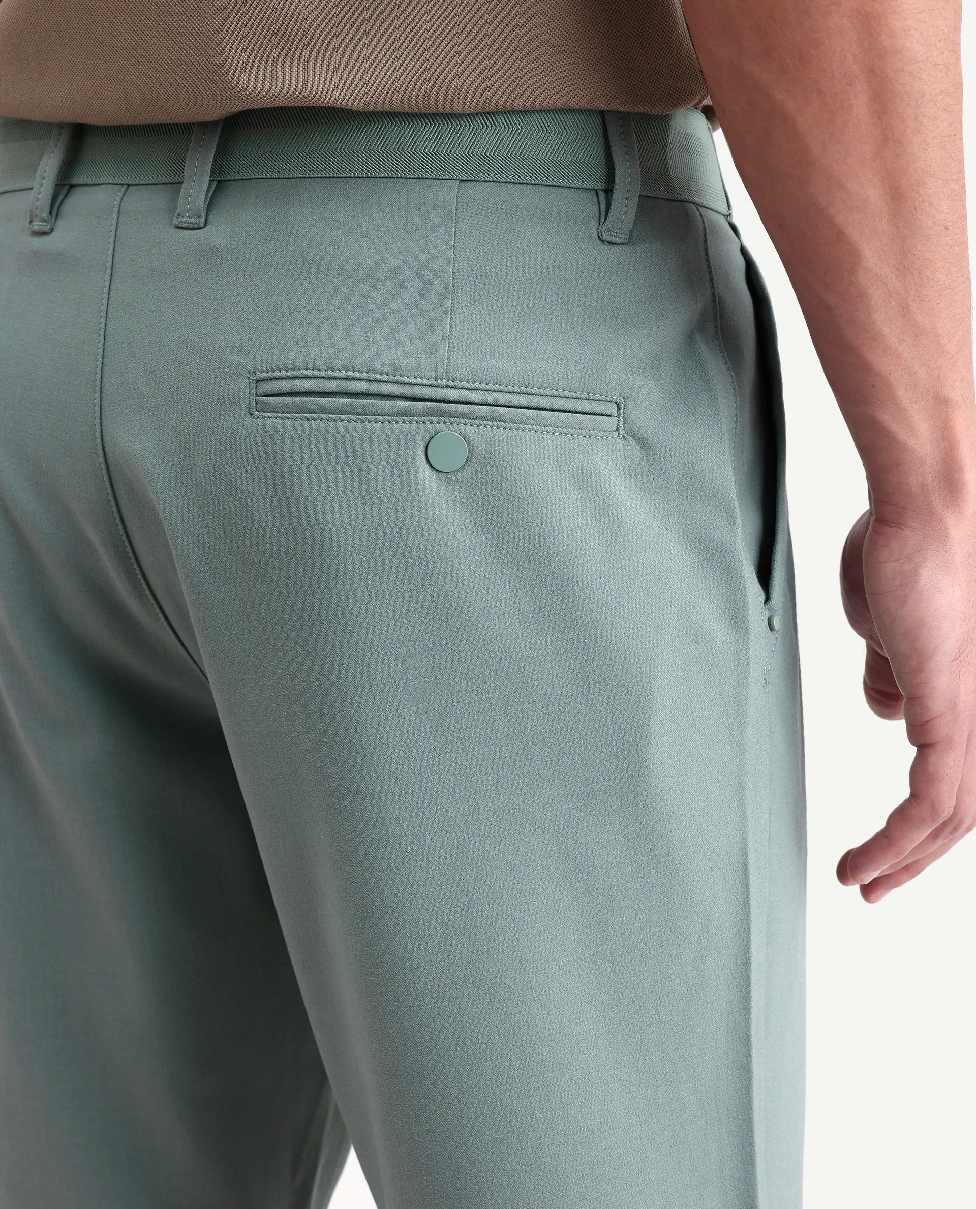 Rare Rabbit Men's Drivo-Ss26 Dusky Green Polyester Blend Fabric Regular Fit Plain Shorts