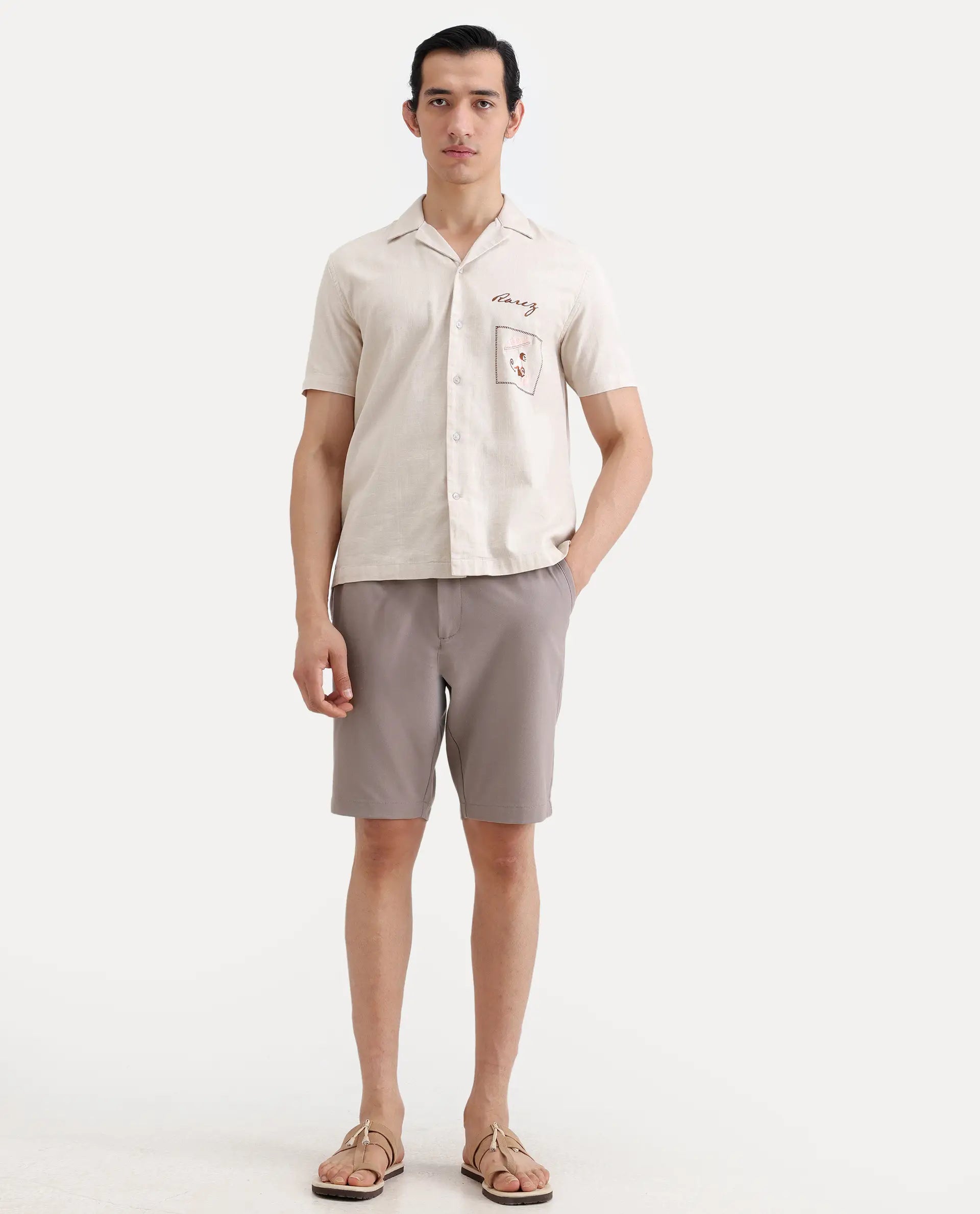 Rare Rabbit Men's Drivo-Ss26 Dusky Peach Polyester Blend Fabric Regular Fit Plain Shorts