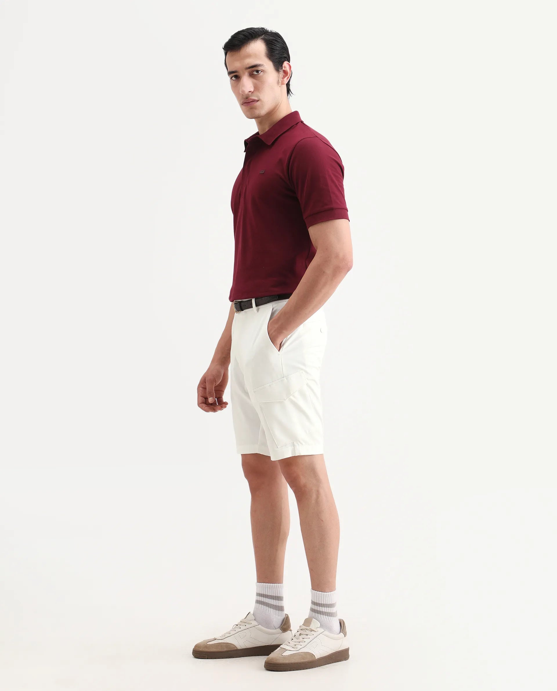 Rare Rabbit Men's Tripco-Ss26 White Polyester Blend Fabric Relaxed Fit Plain Shorts