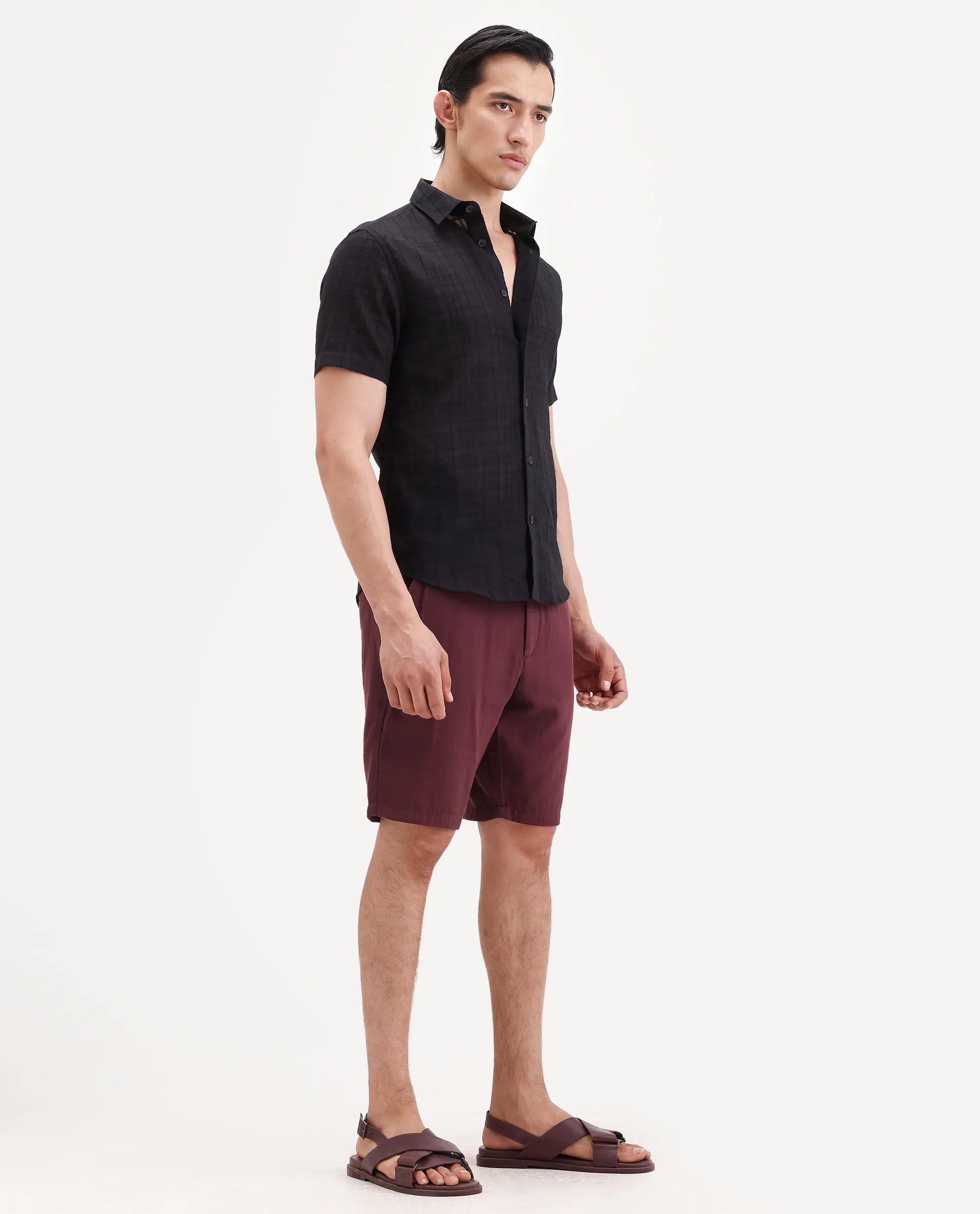Rare Rabbit Men's Pinto-Ss26 Maroon Cotton Fabric Drawstring Relaxed Fit Plain Shorts