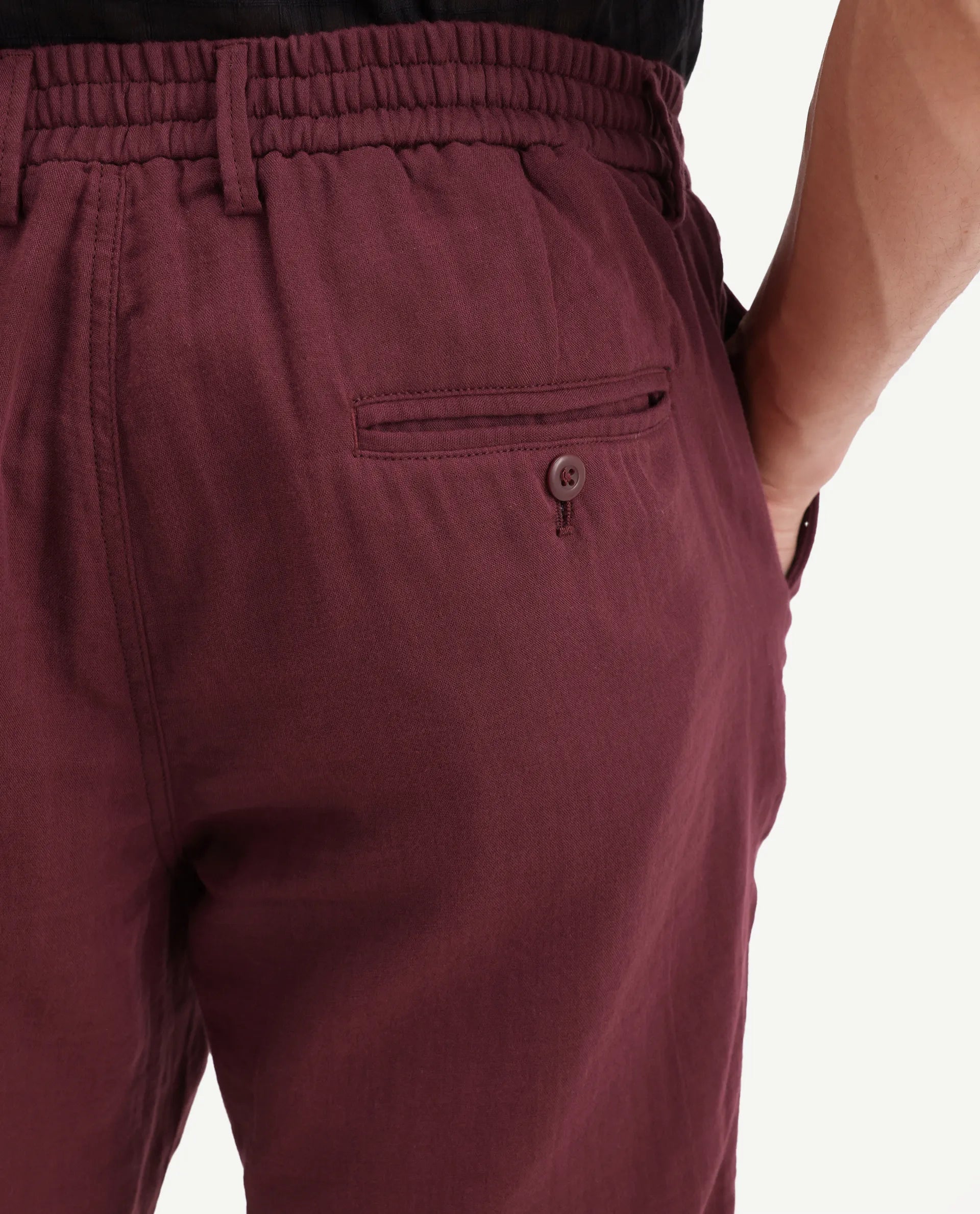 Rare Rabbit Men's Pinto-Ss26 Maroon Cotton Fabric Drawstring Relaxed Fit Plain Shorts
