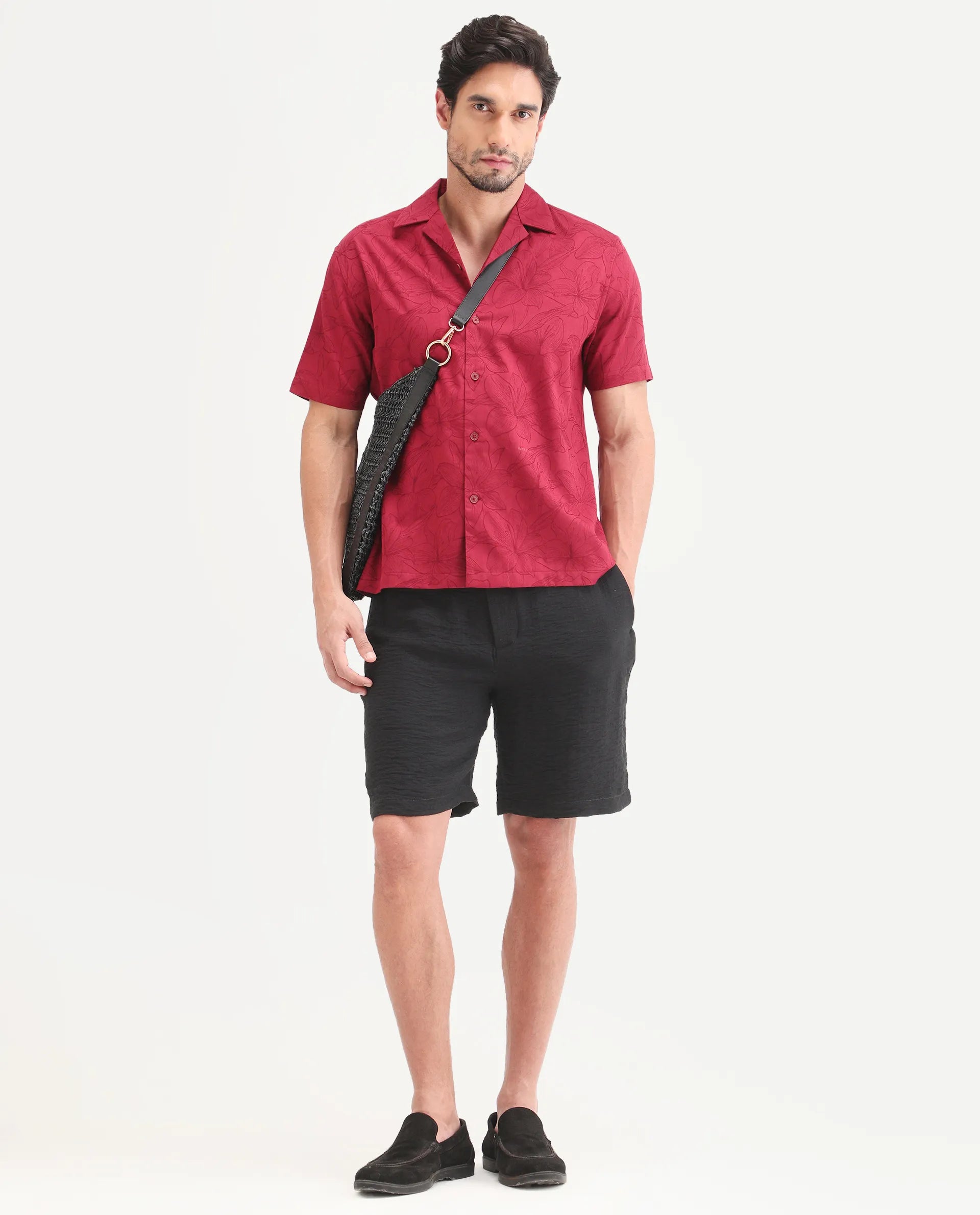 Rare Rabbit Men's Veon-St Black Viscose Blend Fabric Relaxed Fit Plain Shorts