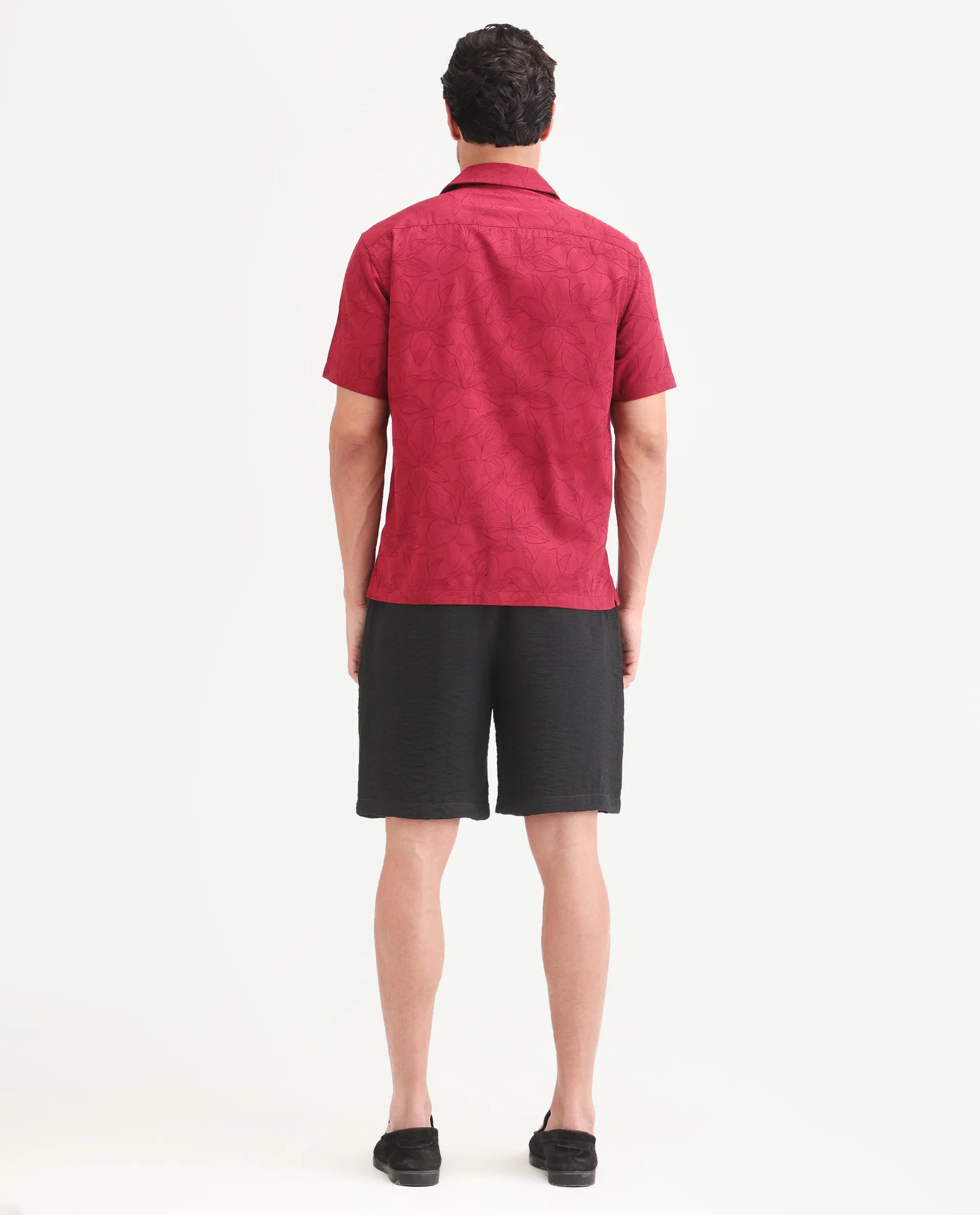 Rare Rabbit Men's Veon-St Black Viscose Blend Fabric Relaxed Fit Plain Shorts