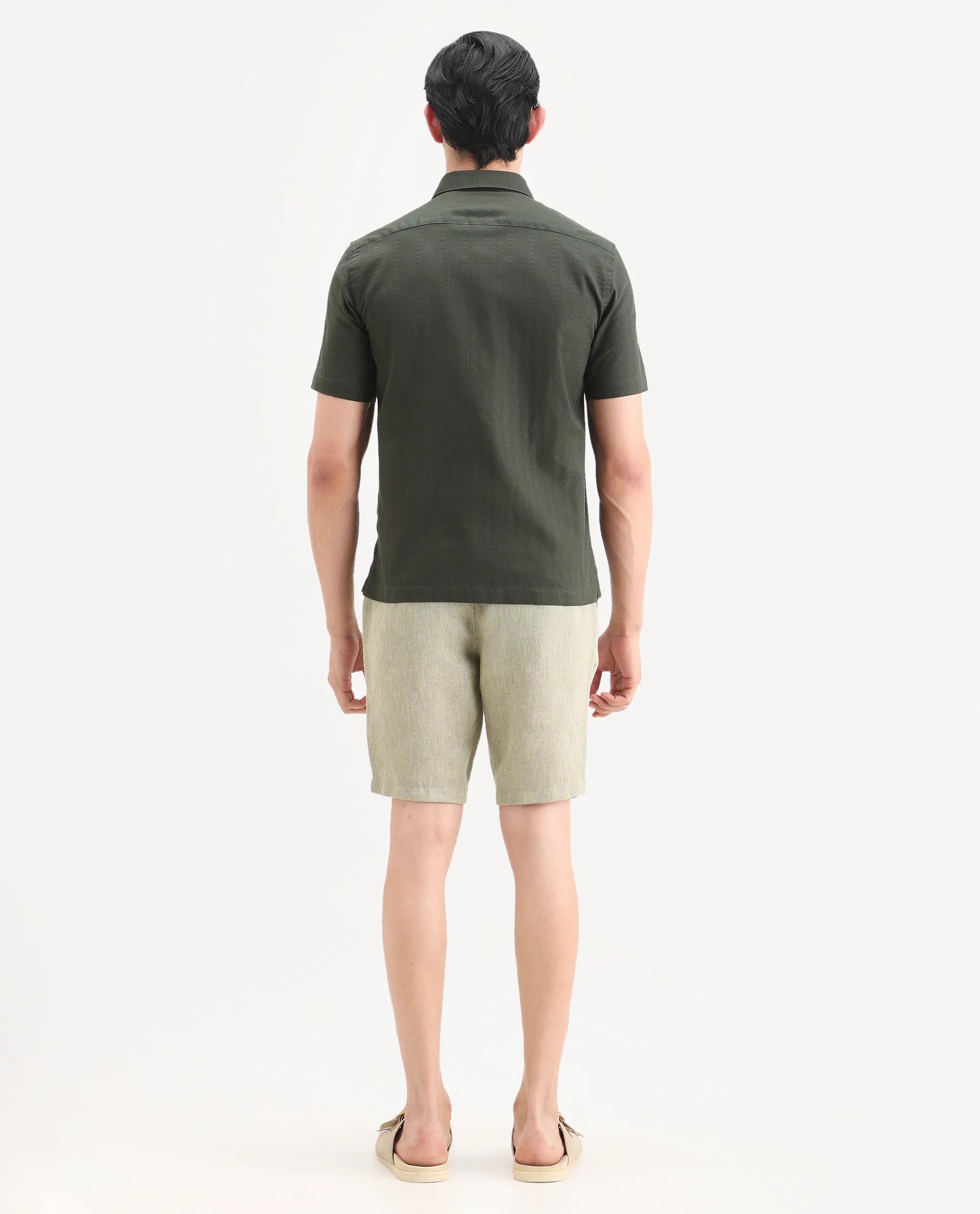 Rare Rabbit Men's Glet-B Flourscent Green Polyester Blend Fabric Regular Fit Textured Shorts