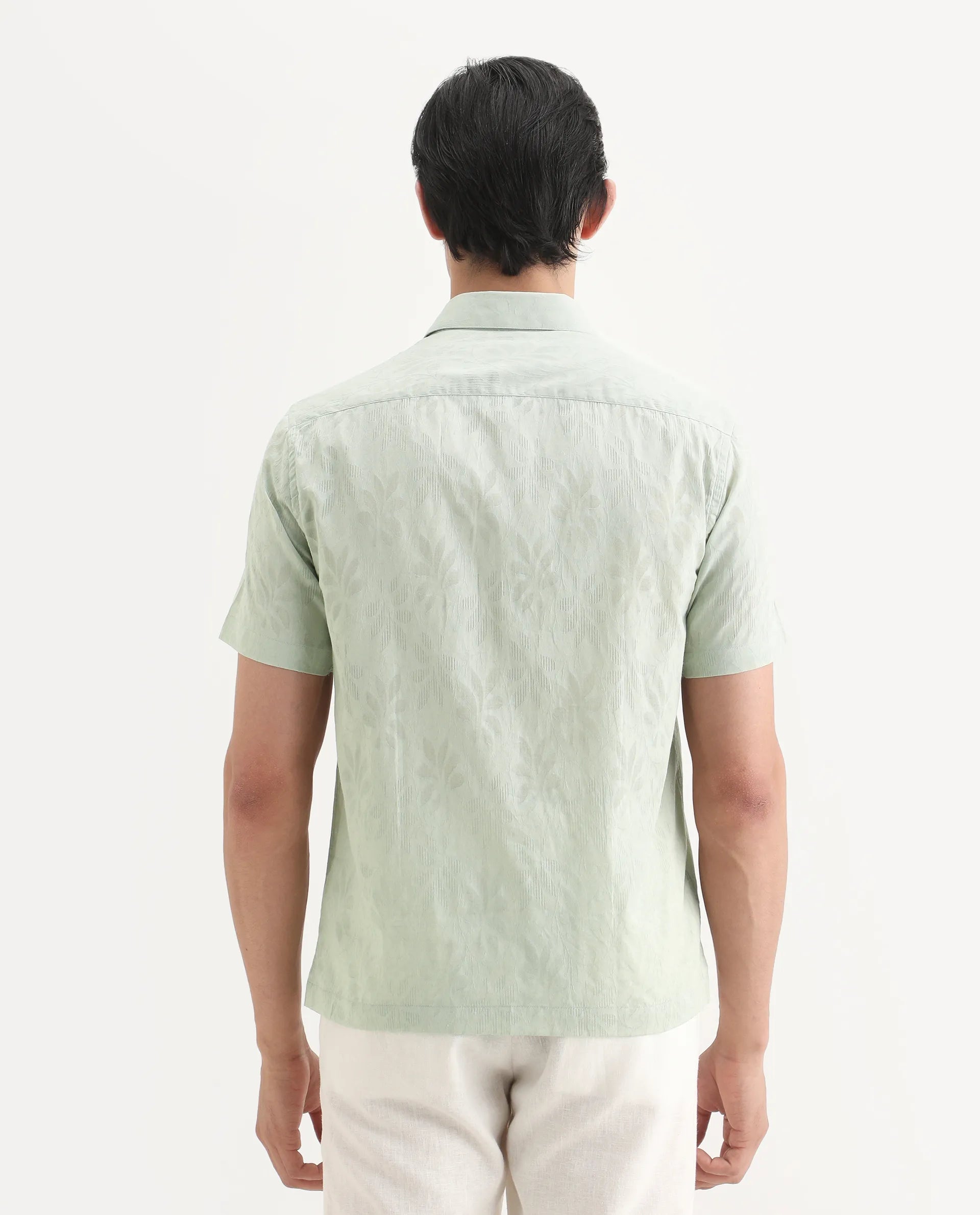 Rare Rabbit Men's Ottas Dusky Green Cotton Fabric Half Sleeve Spread Collar Regular Fit Shirt