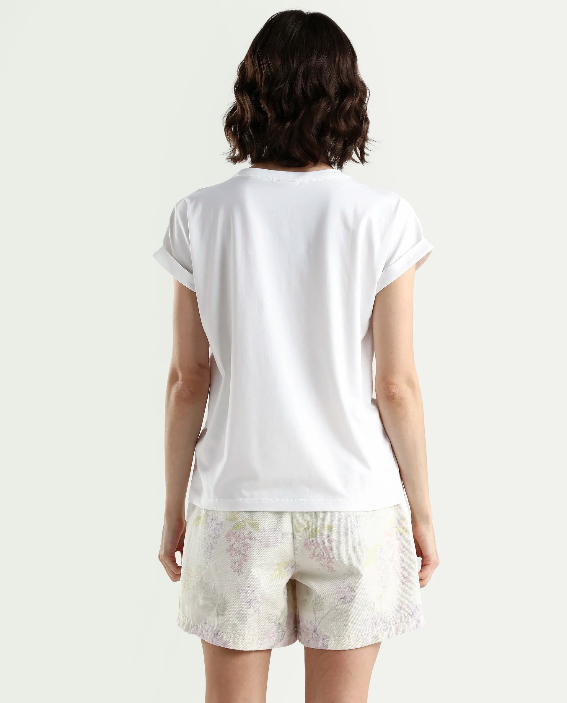 Rareism Women's Off White White Cotton Blend Half Sleeve Relaxed Fit Plain T-Shirt