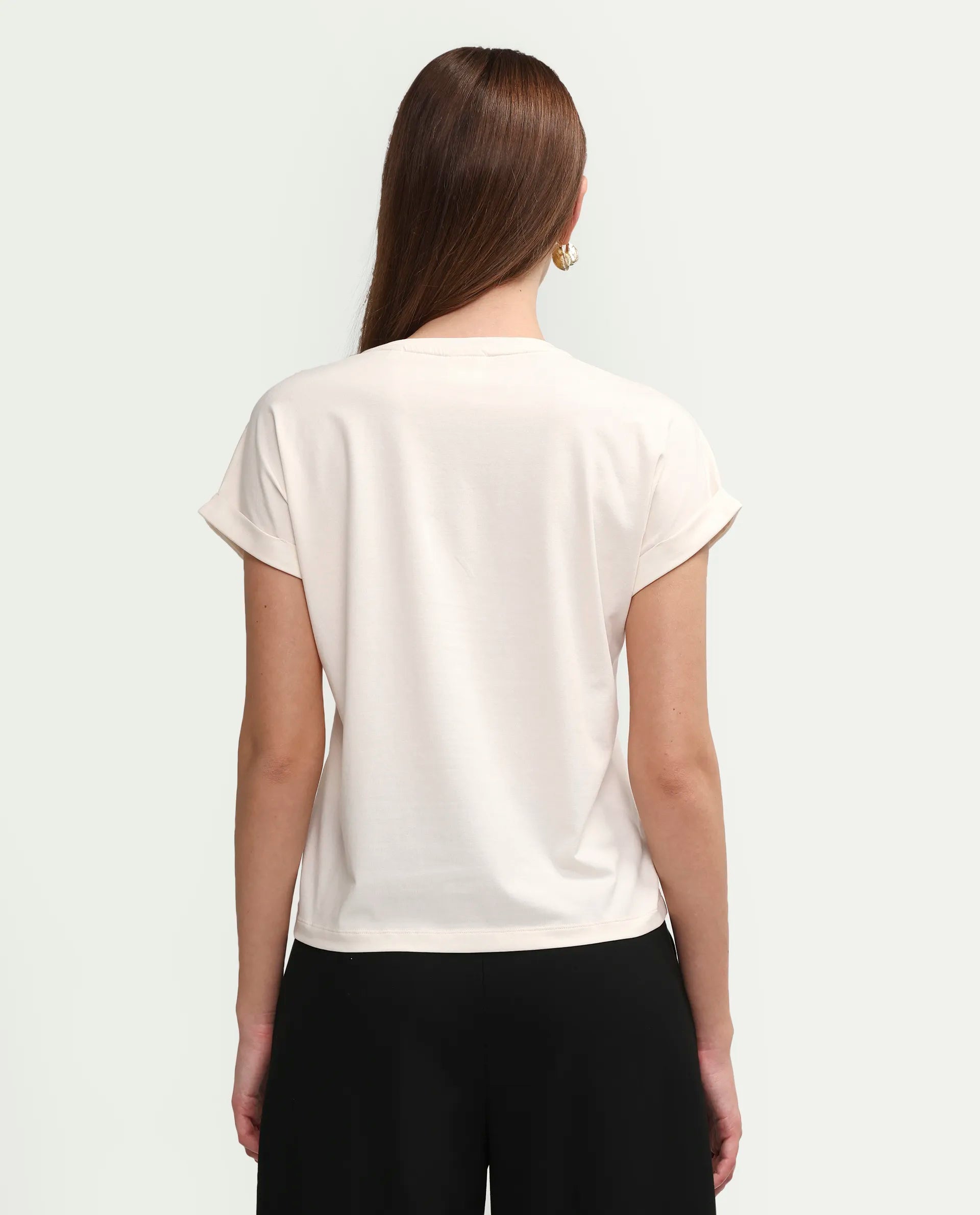 Rareism Women's Zools Off White Cotton Blend Half Sleeve Relaxed Fit Floral Print T-Shirt