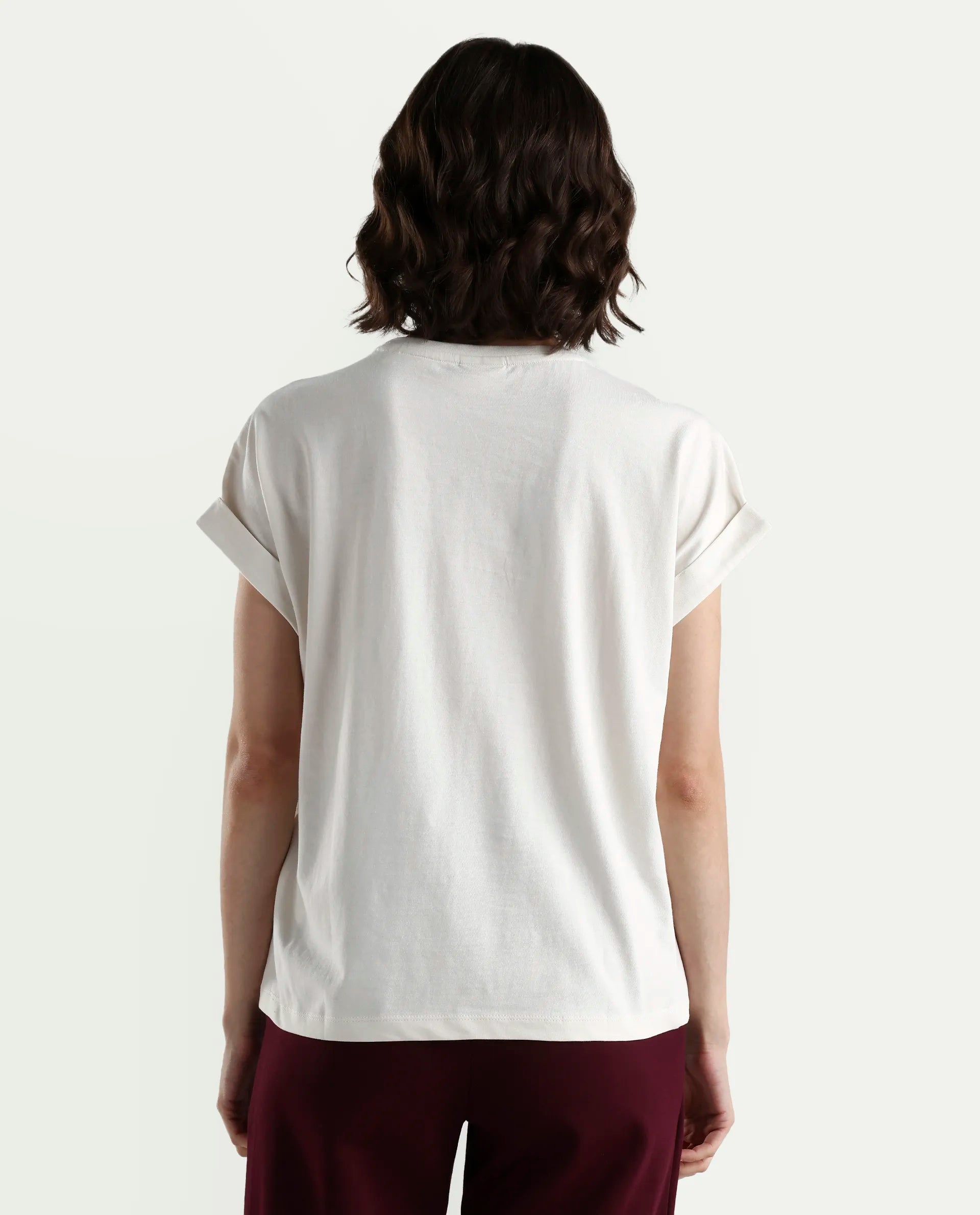 Rareism Women's Zeen Off White Cotton Half Sleeve Relaxed Fit Object Print T-Shirt
