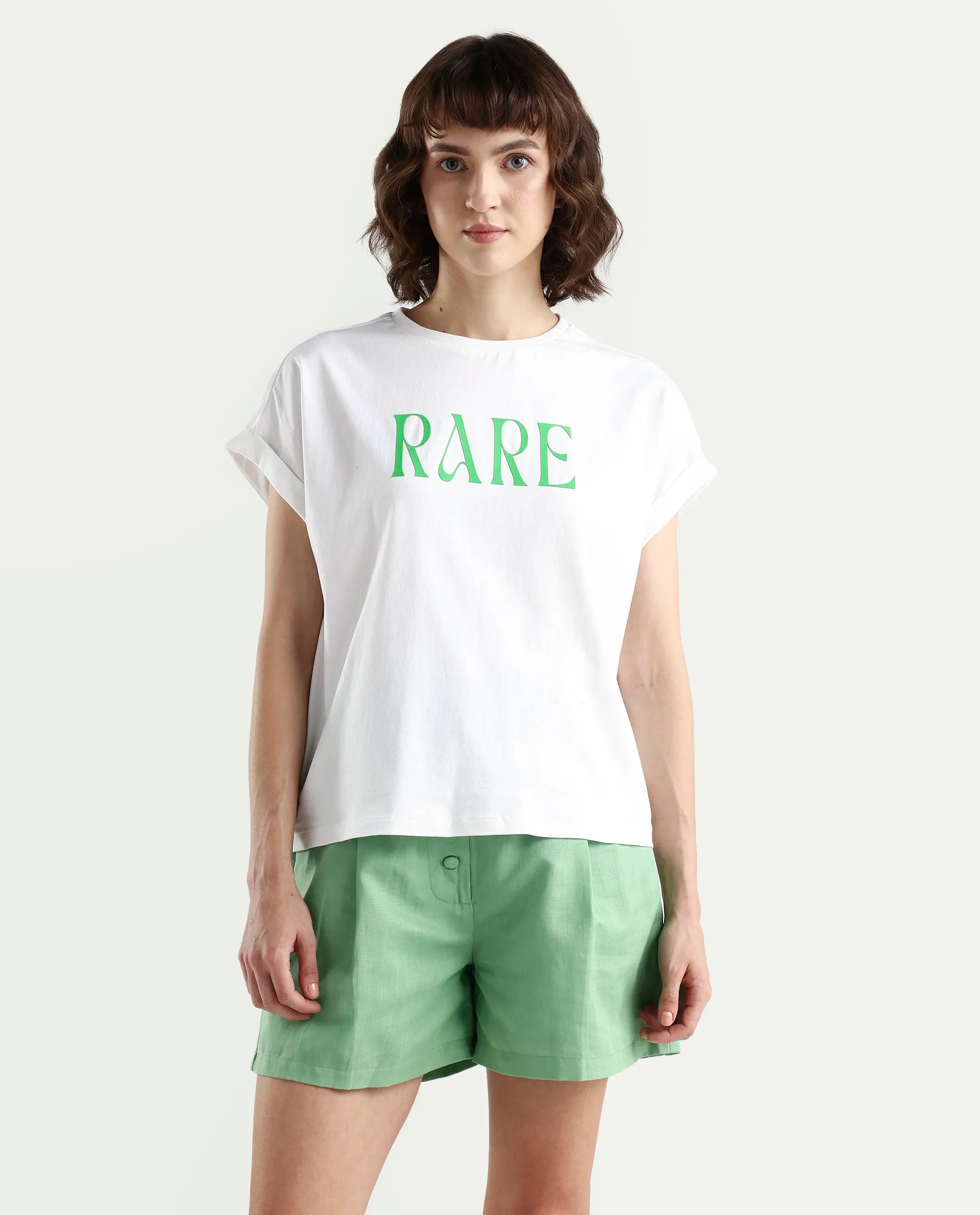 Rareism Women's Bhars White Cotton Half Sleeve Regular Fit Printed T-Shirt