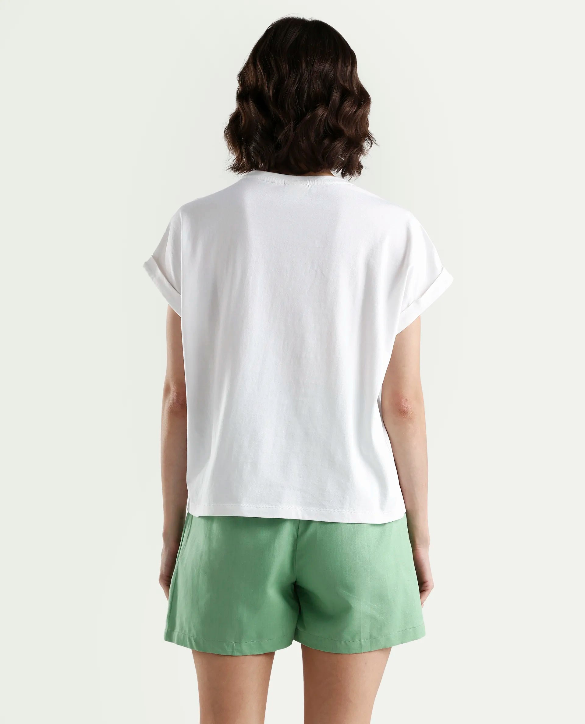 Rareism Women's Bhars White Cotton Half Sleeve Regular Fit Printed T-Shirt