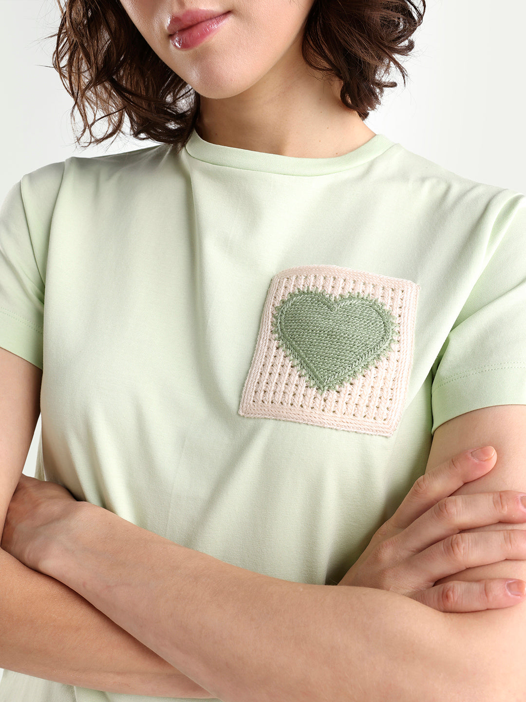 Rareism Women's Zed Light Green Cotton Blend Half Sleeve Regular Fit Plain T-Shirt