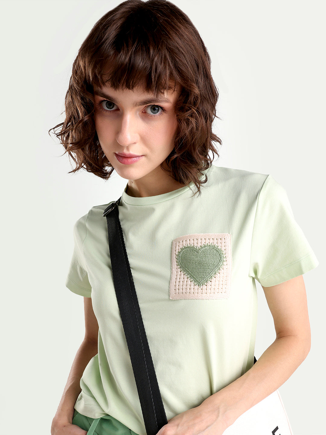 Rareism Women's Zed Light Green Cotton Blend Half Sleeve Regular Fit Plain T-Shirt