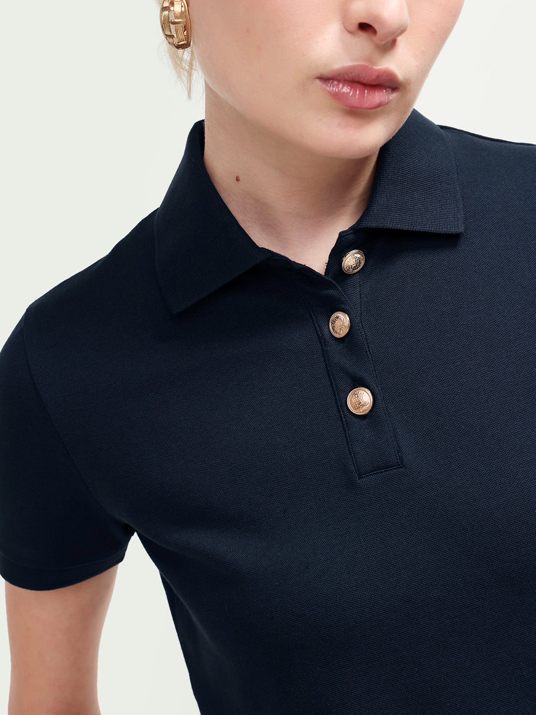 Rareism Women's Zana Navy Cotton Blend Half Sleeve Regular Fit Plain Polo