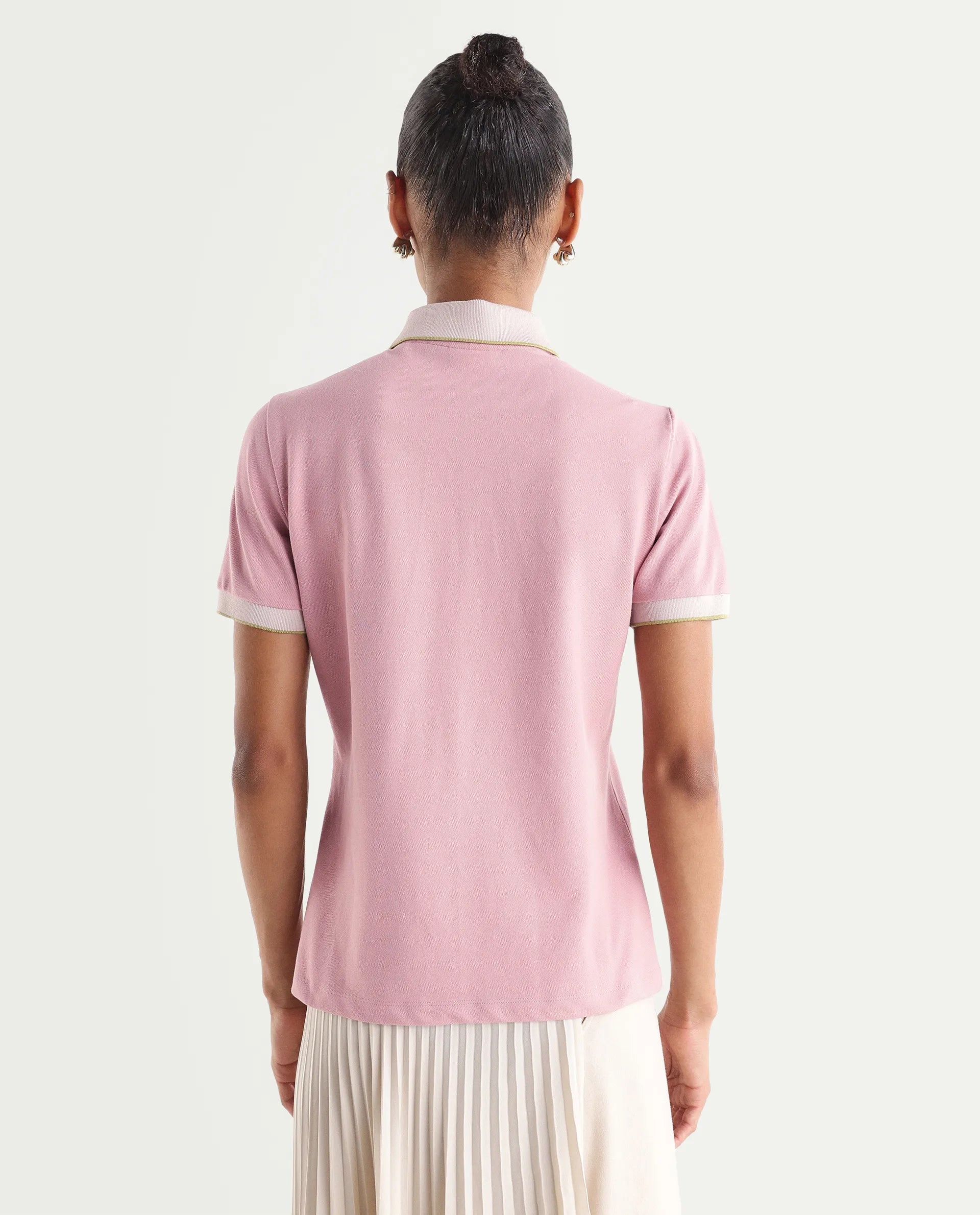 Rareism Women's Zipe Dusky Pink Cotton Lycra Half Sleeve Regular Fit Plain Polo
