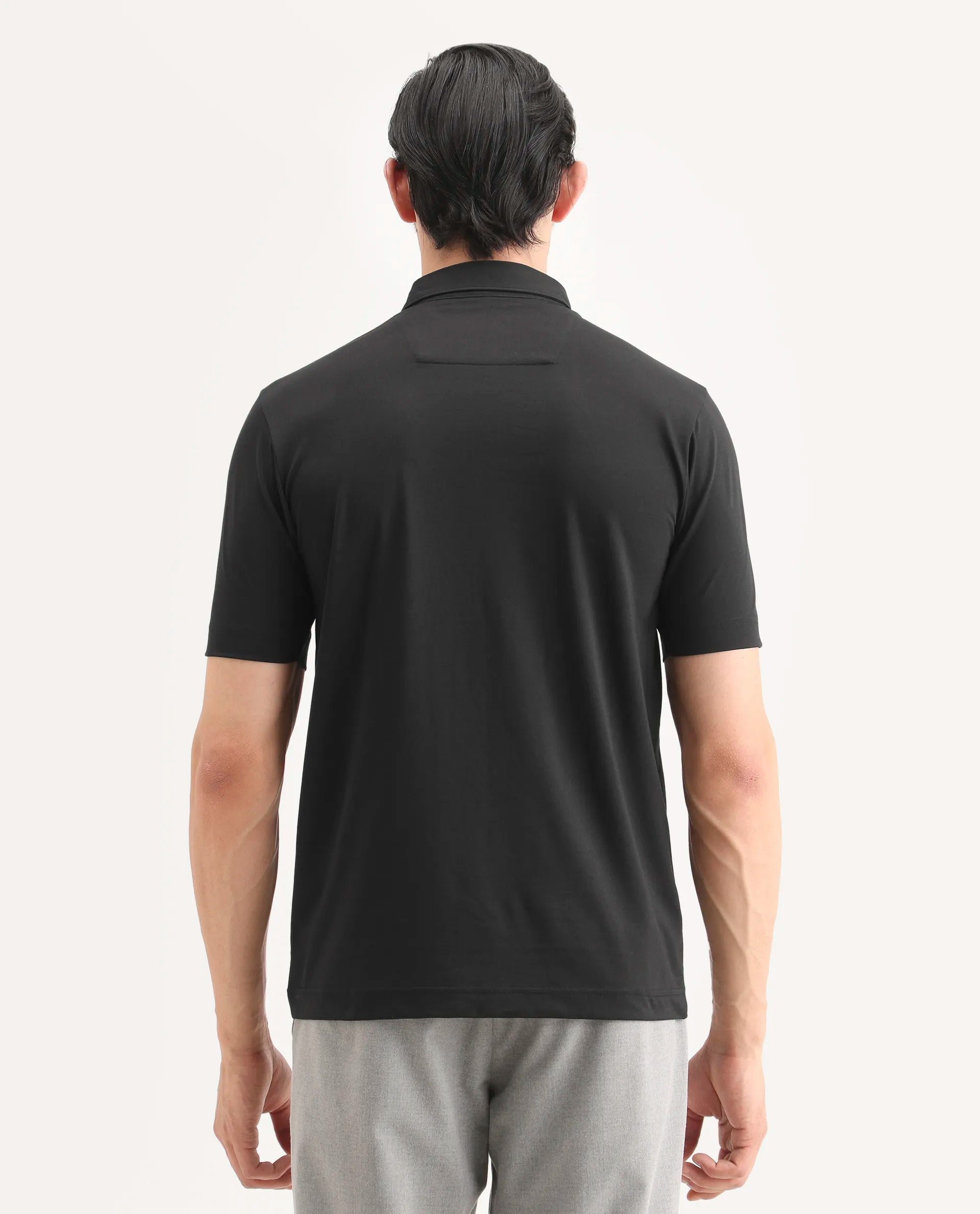 Rare Rabbit Men's Badger-S26 Black Cotton Blend Fabric Half Sleeve Spread Collar Regular Fit Plain Polo