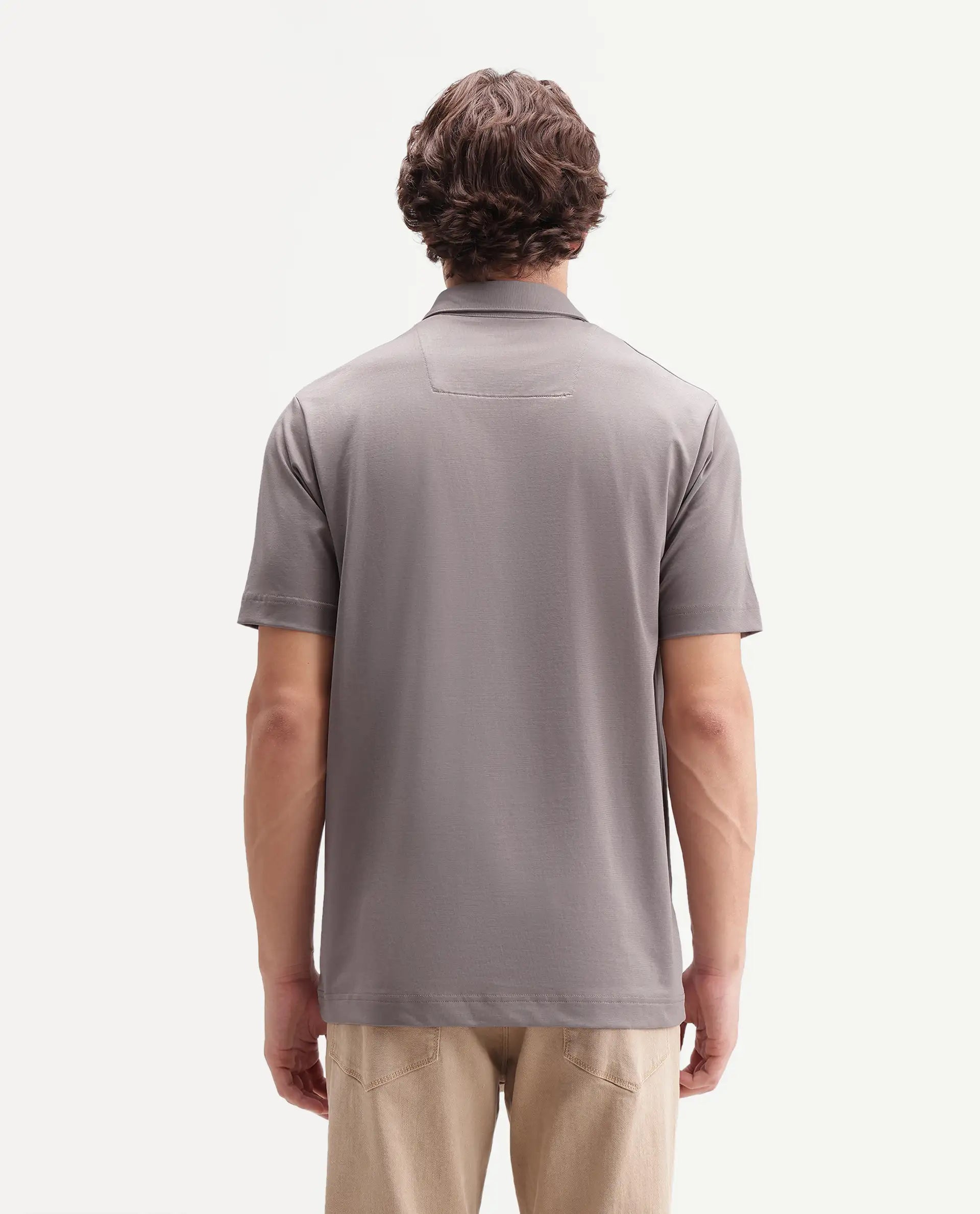 Rare Rabbit Men's Badger-S26 Dusky Purple Cotton Blend Fabric Half Sleeve Spread Collar Regular Fit Plain Polo