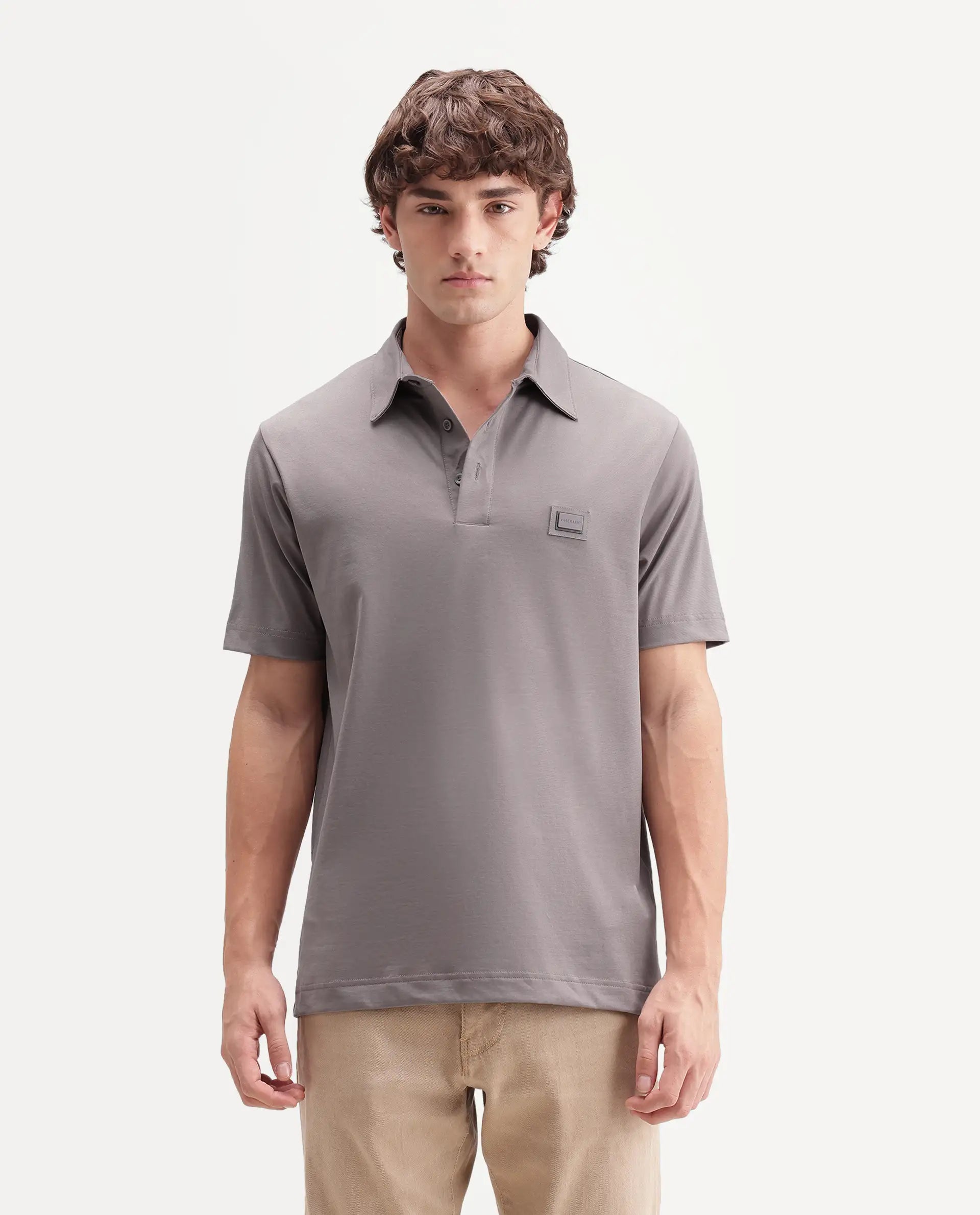 Rare Rabbit Men's Badger-S26 Dusky Purple Cotton Blend Fabric Half Sleeve Spread Collar Regular Fit Plain Polo