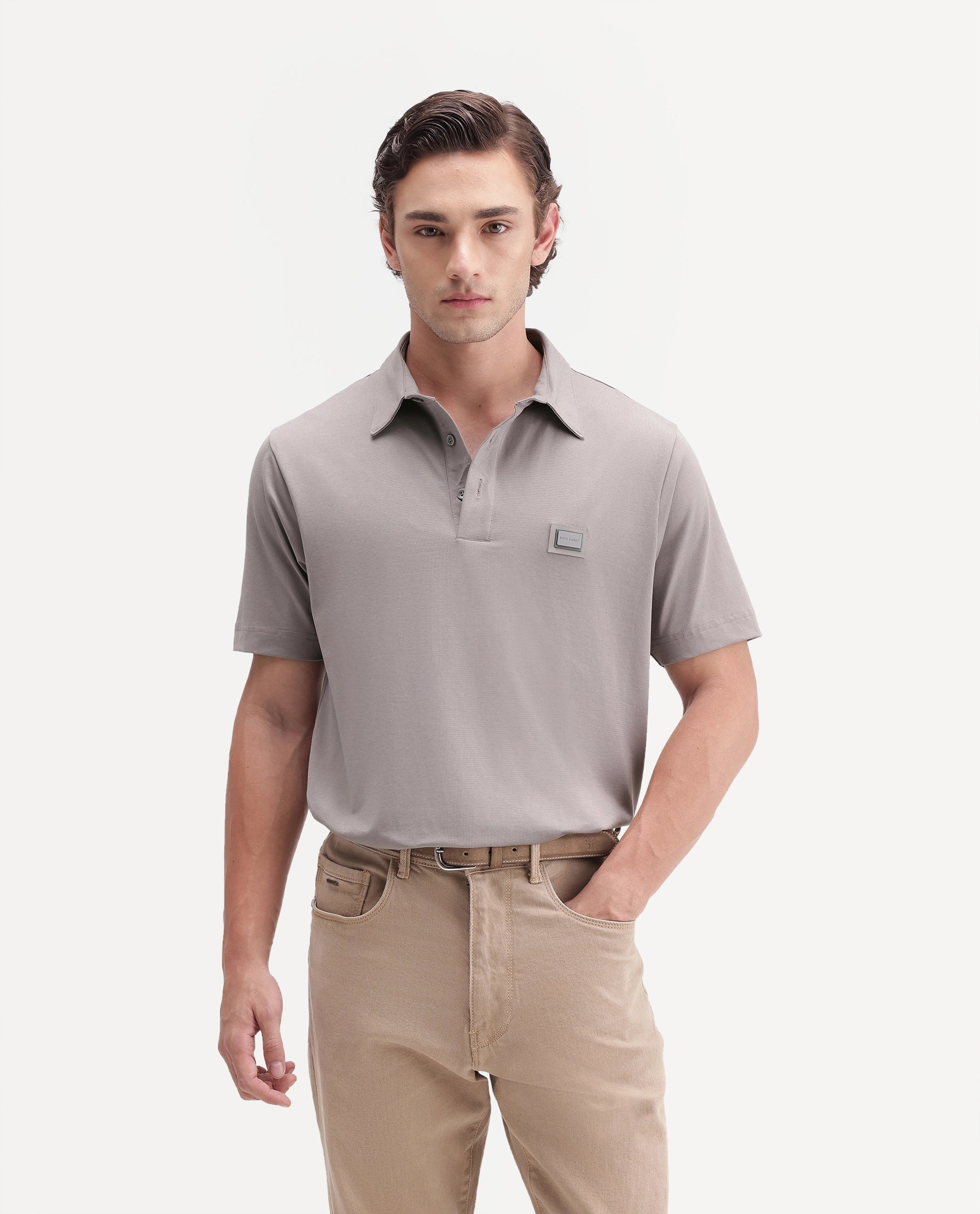 Rare Rabbit Men's Badger-S26 Dusky Purple Cotton Blend Fabric Half Sleeve Spread Collar Regular Fit Plain Polo