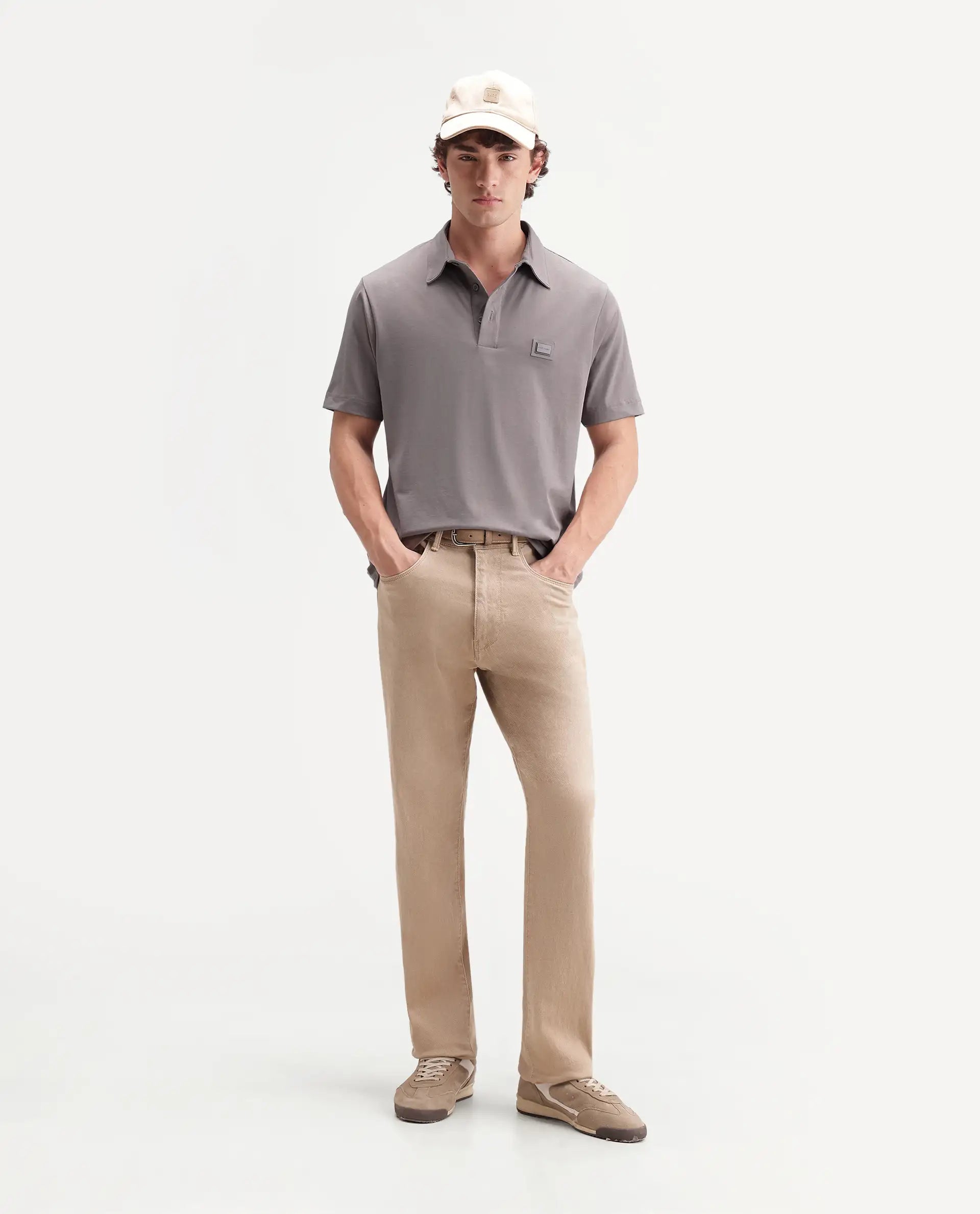 Rare Rabbit Men's Badger-S26 Dusky Purple Cotton Blend Fabric Half Sleeve Spread Collar Regular Fit Plain Polo
