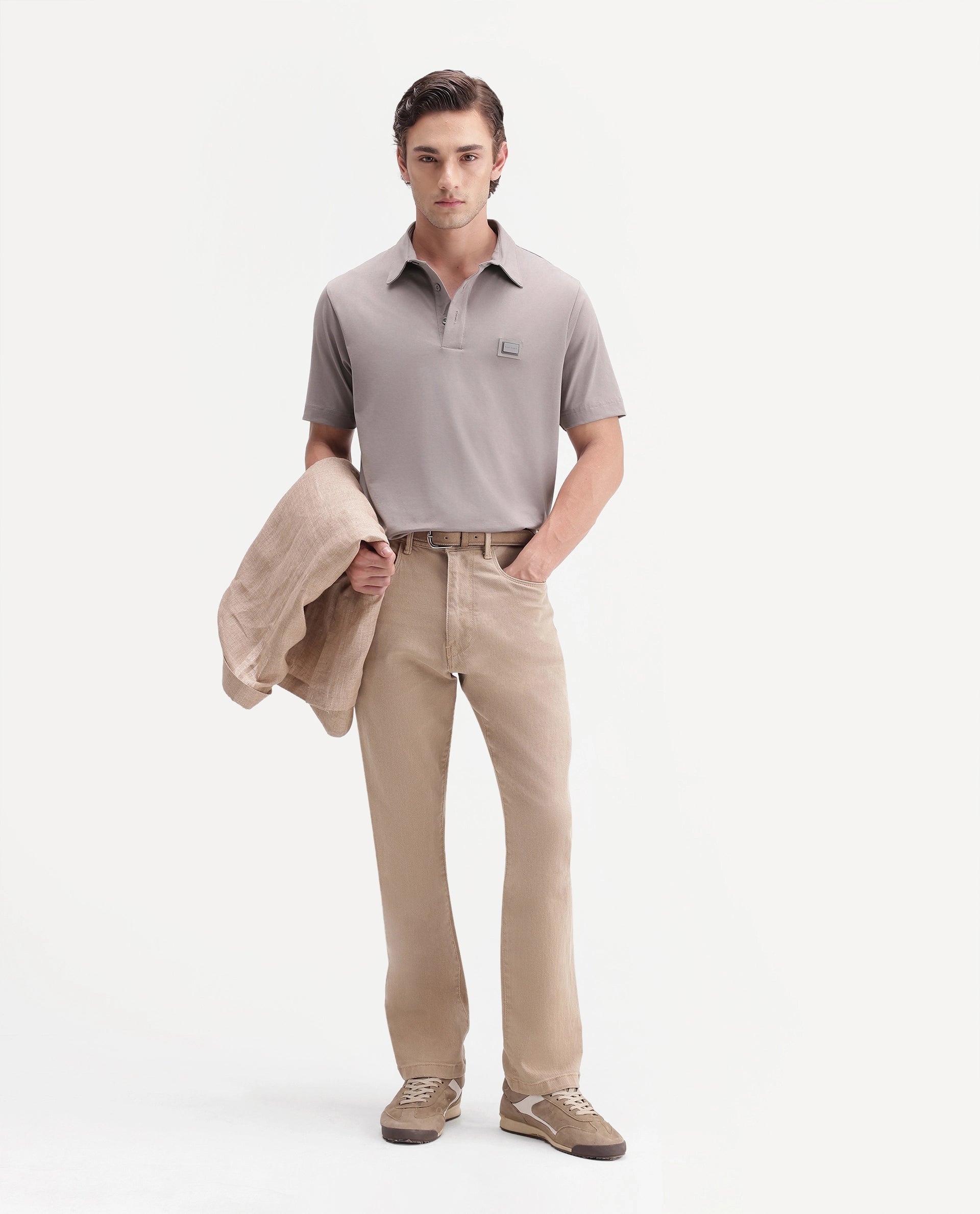 Rare Rabbit Men's Badger-S26 Dusky Purple Cotton Blend Fabric Half Sleeve Spread Collar Regular Fit Plain Polo