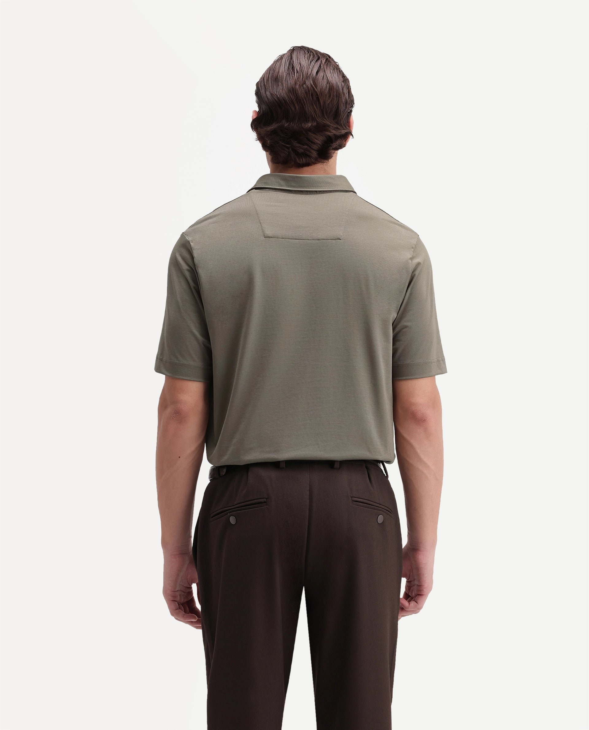 Rare Rabbit Men's Badger-S26 Dusky Olive Cotton Blend Fabric Half Sleeve Spread Collar Regular Fit Plain Polo