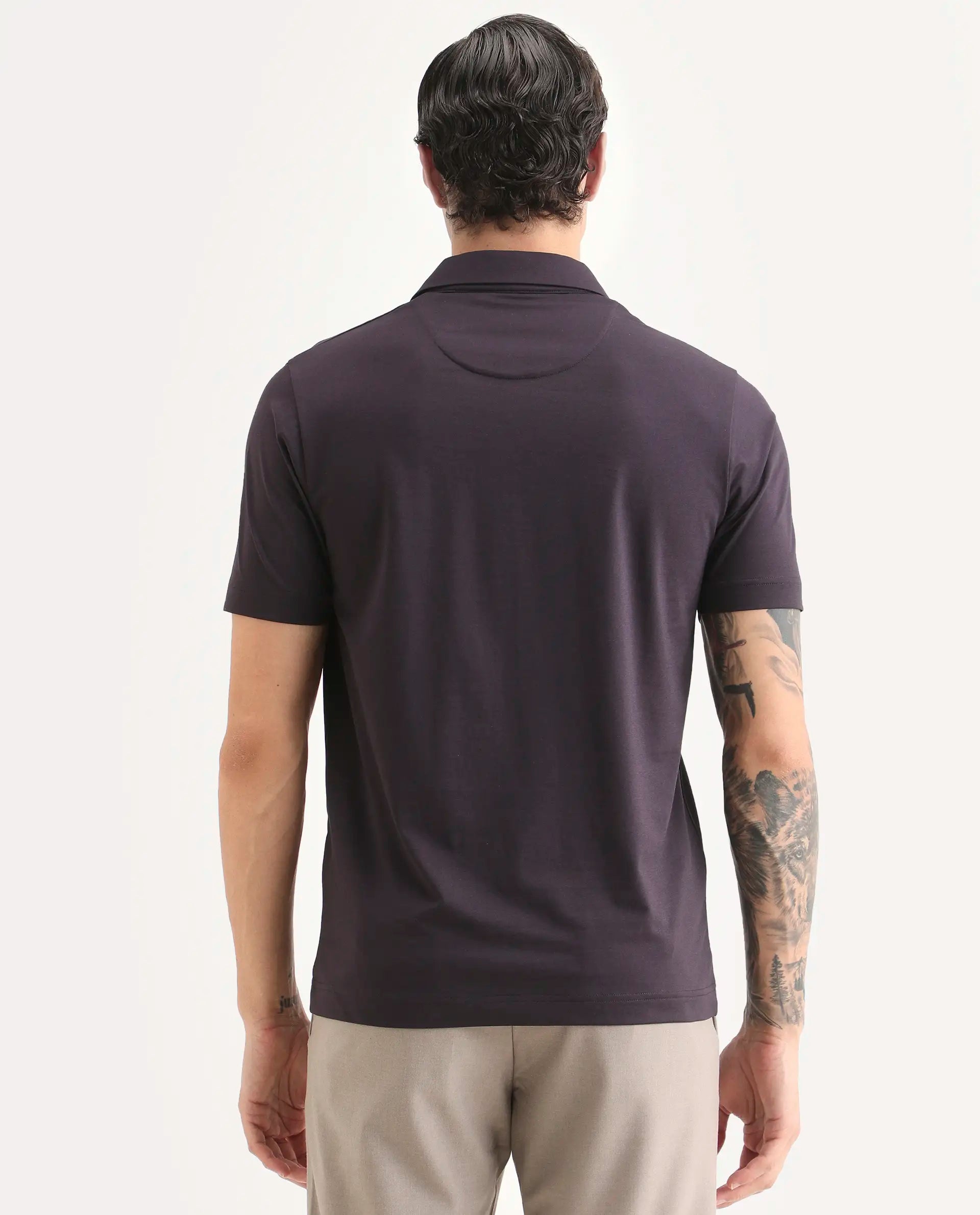 Rare Rabbit Men's Bage Flouroscent Purple Cotton Blend Fabric Half Sleeve Spread Collar Regular Fit Plain Polo