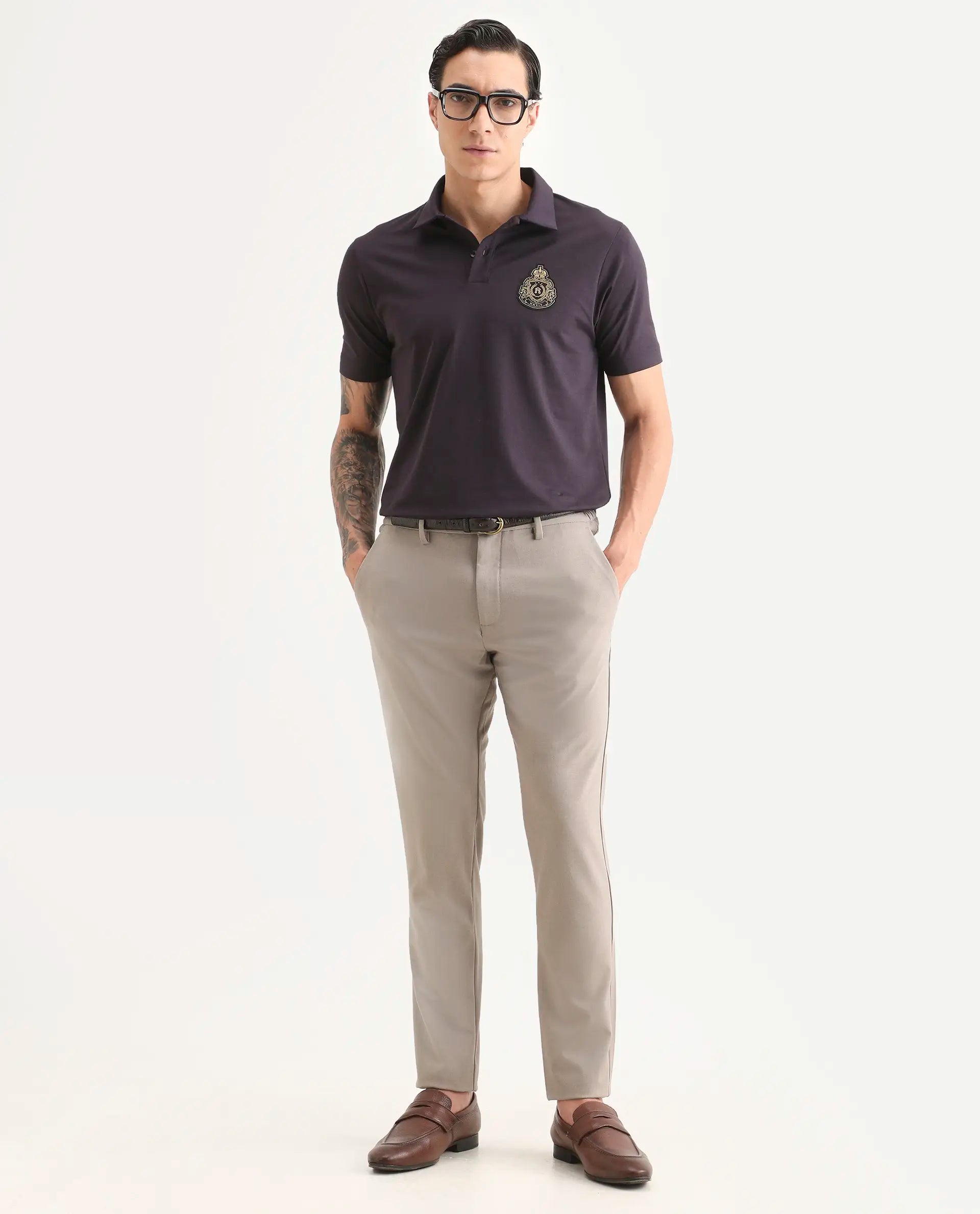 Rare Rabbit Men's Bage Flouroscent Purple Cotton Blend Fabric Half Sleeve Spread Collar Regular Fit Plain Polo