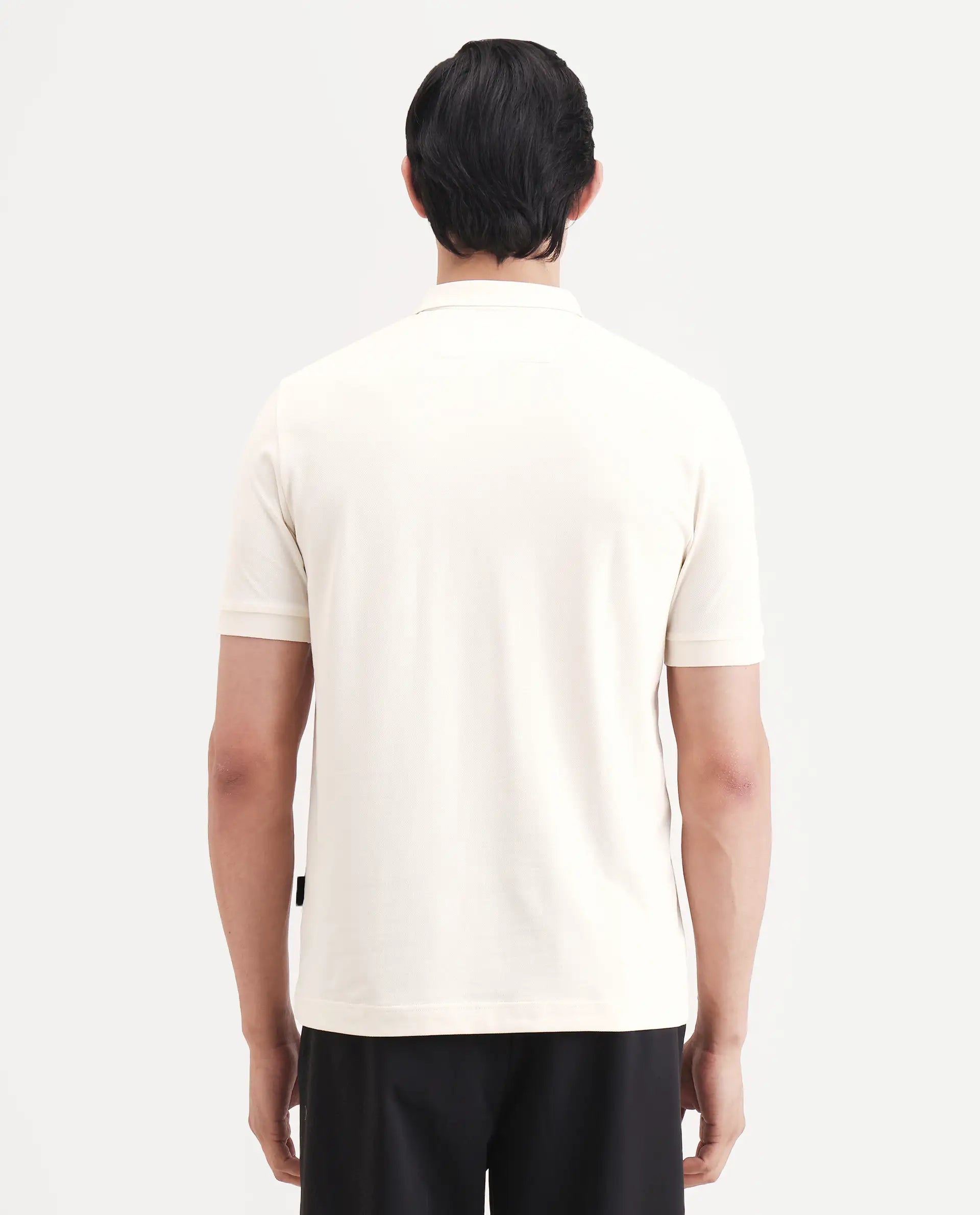 Rare Rabbit Men's Boro Off White Cotton Blend Fabric Half Sleeve Spread Collar Regular Fit Plain Polo