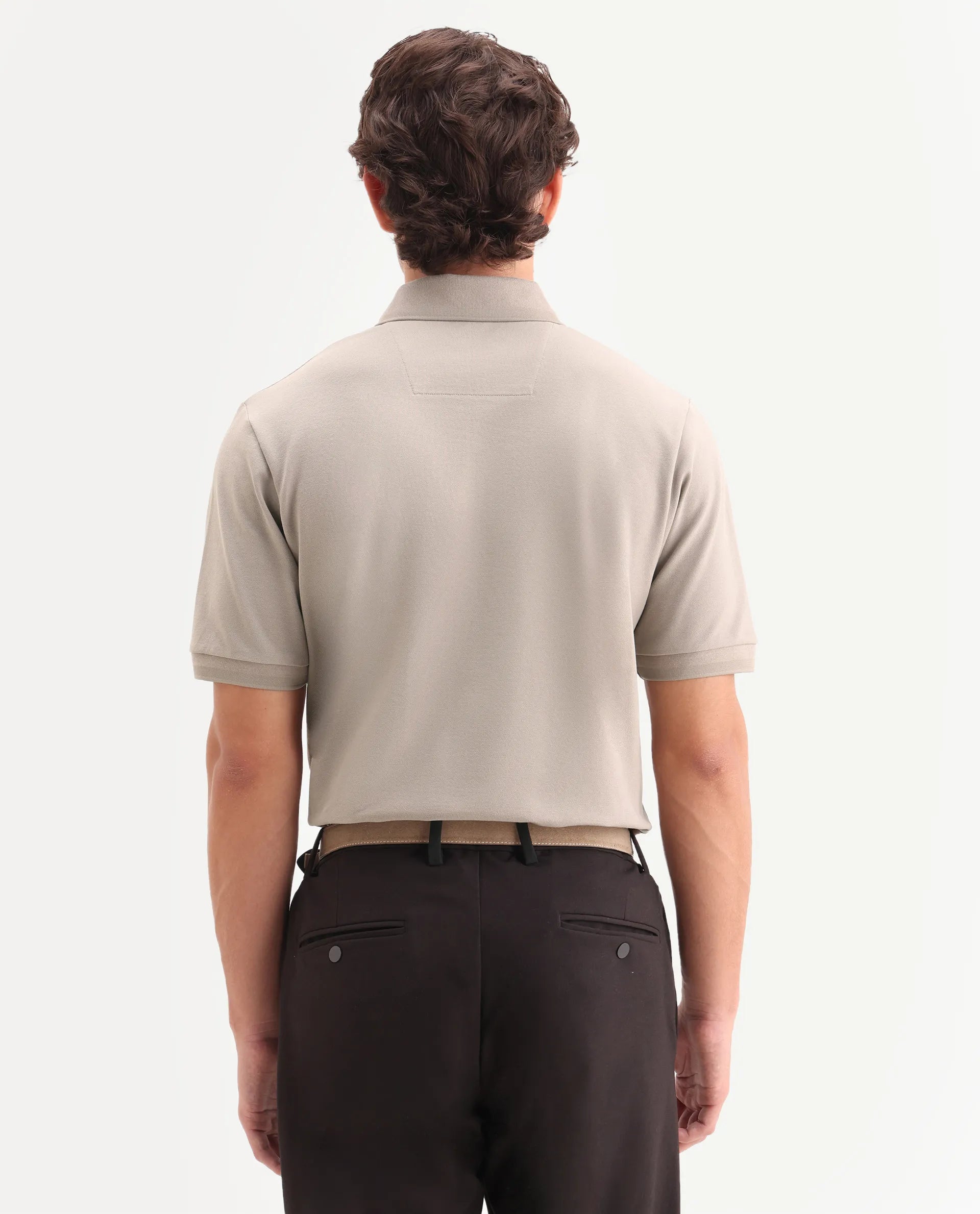 Rare Rabbit Men's Clak Beige Cotton Blend Fabric Half Sleeve Spread Collar Regular Fit Plain Polo