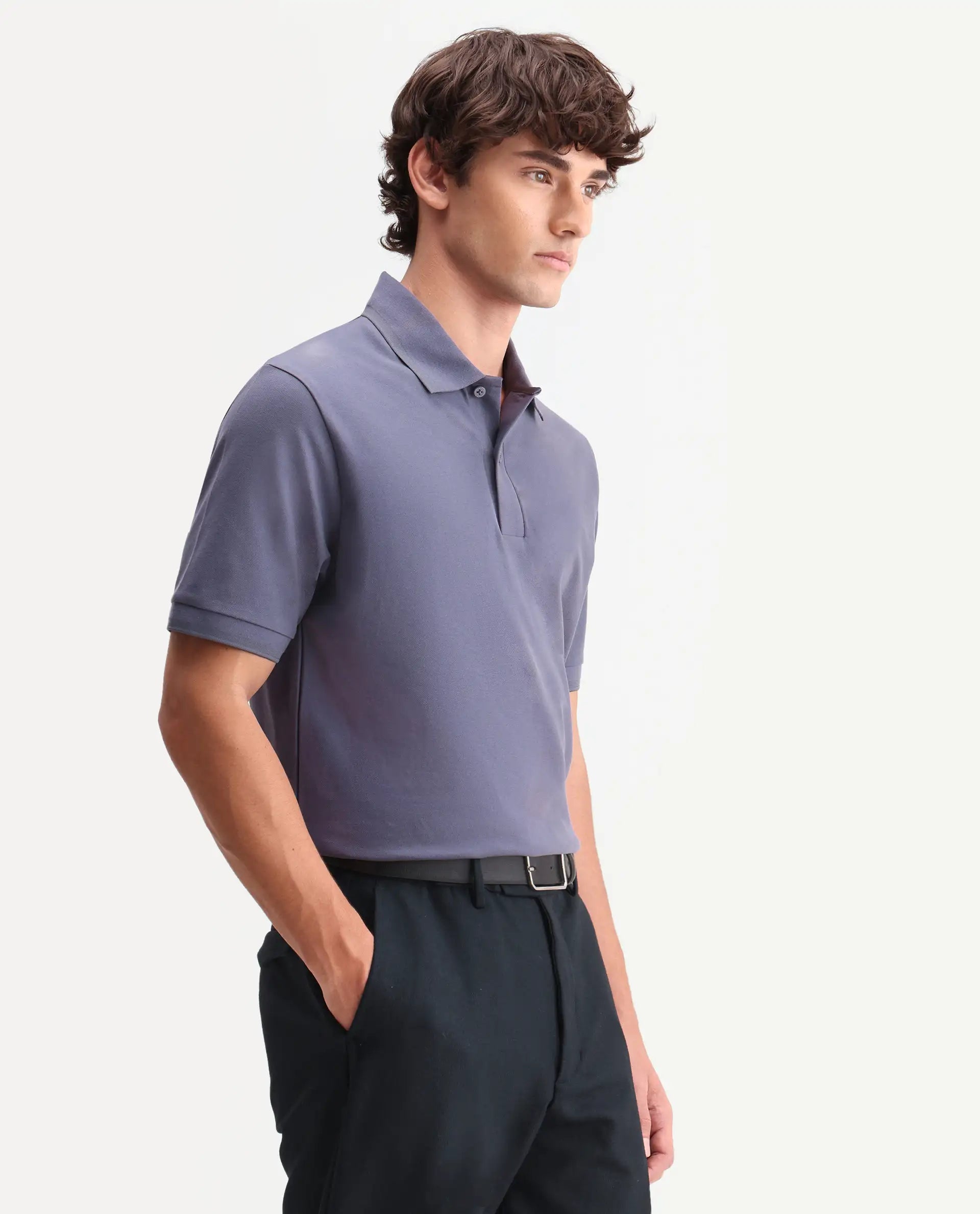 Rare Rabbit Men's Clak Dark Purple Cotton Blend Fabric Half Sleeve Spread Collar Regular Fit Plain Polo