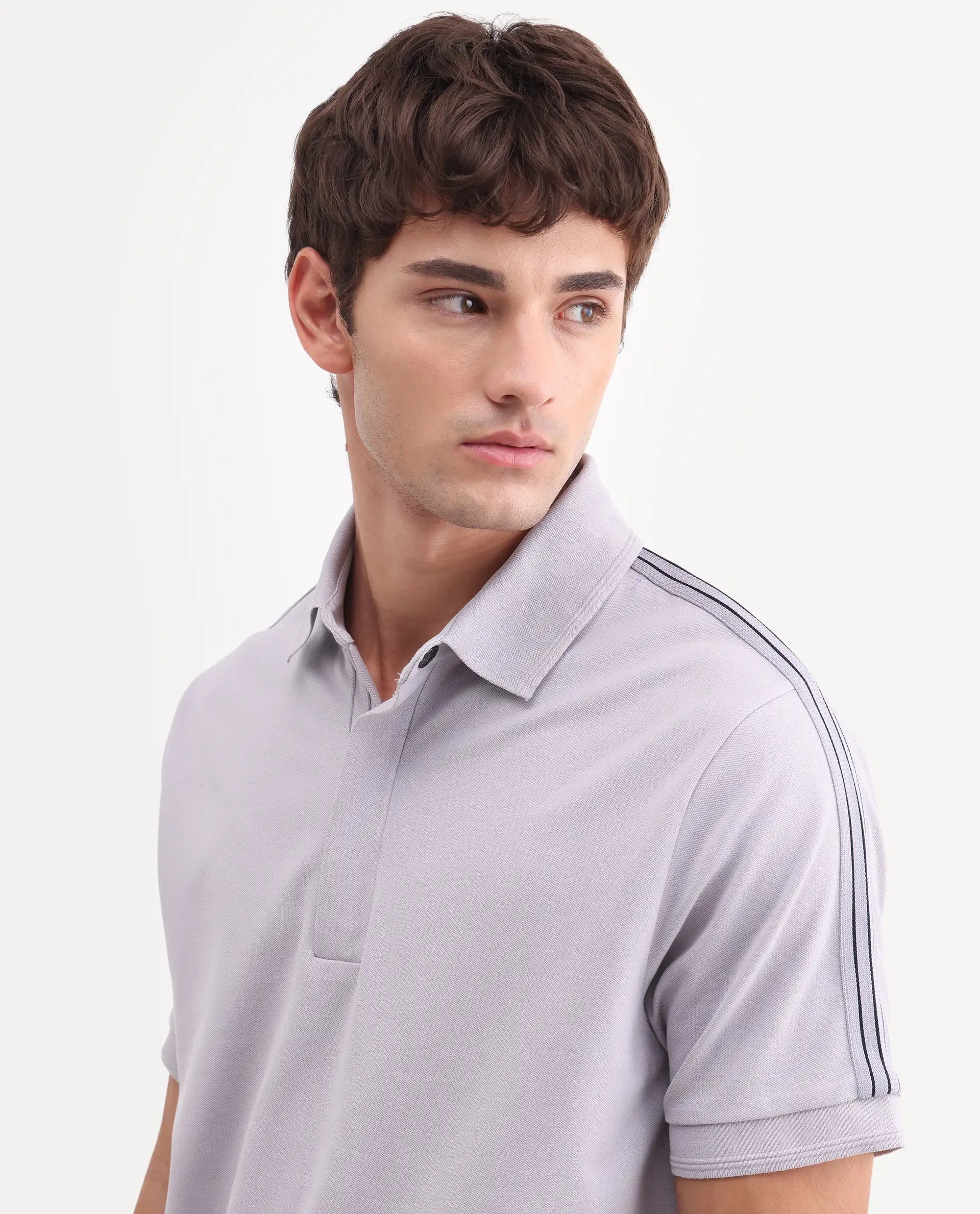 Rare Rabbit Men's Cron-S26 Pastel Purple Cotton Blend Fabric Half Sleeve Spread Collar Regular Fit Plain Polo