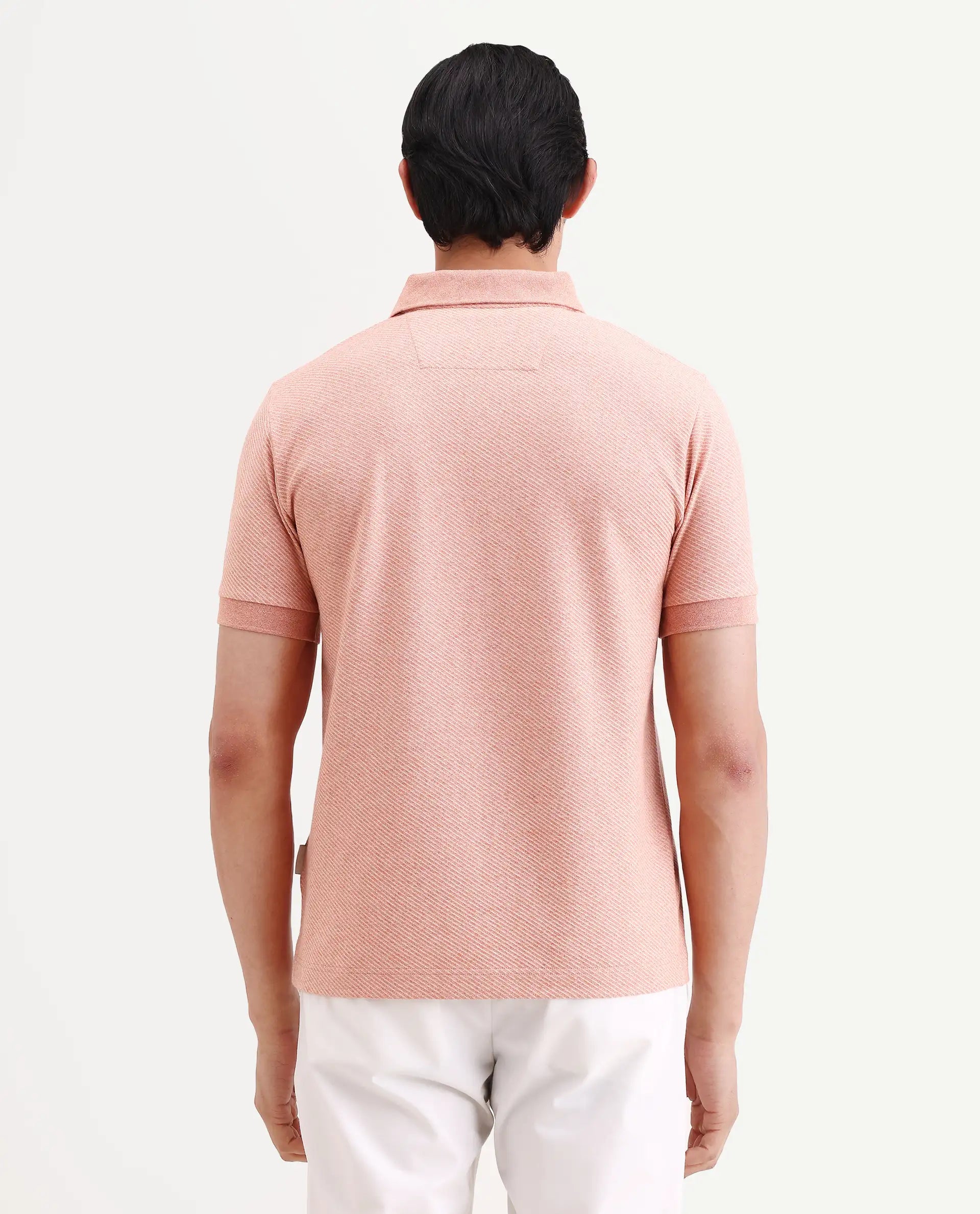 Rare Rabbit Men's Digi Pastel Peach Cotton Blend Fabric Half Sleeve Jonny Collar Regular Fit Plain Polo