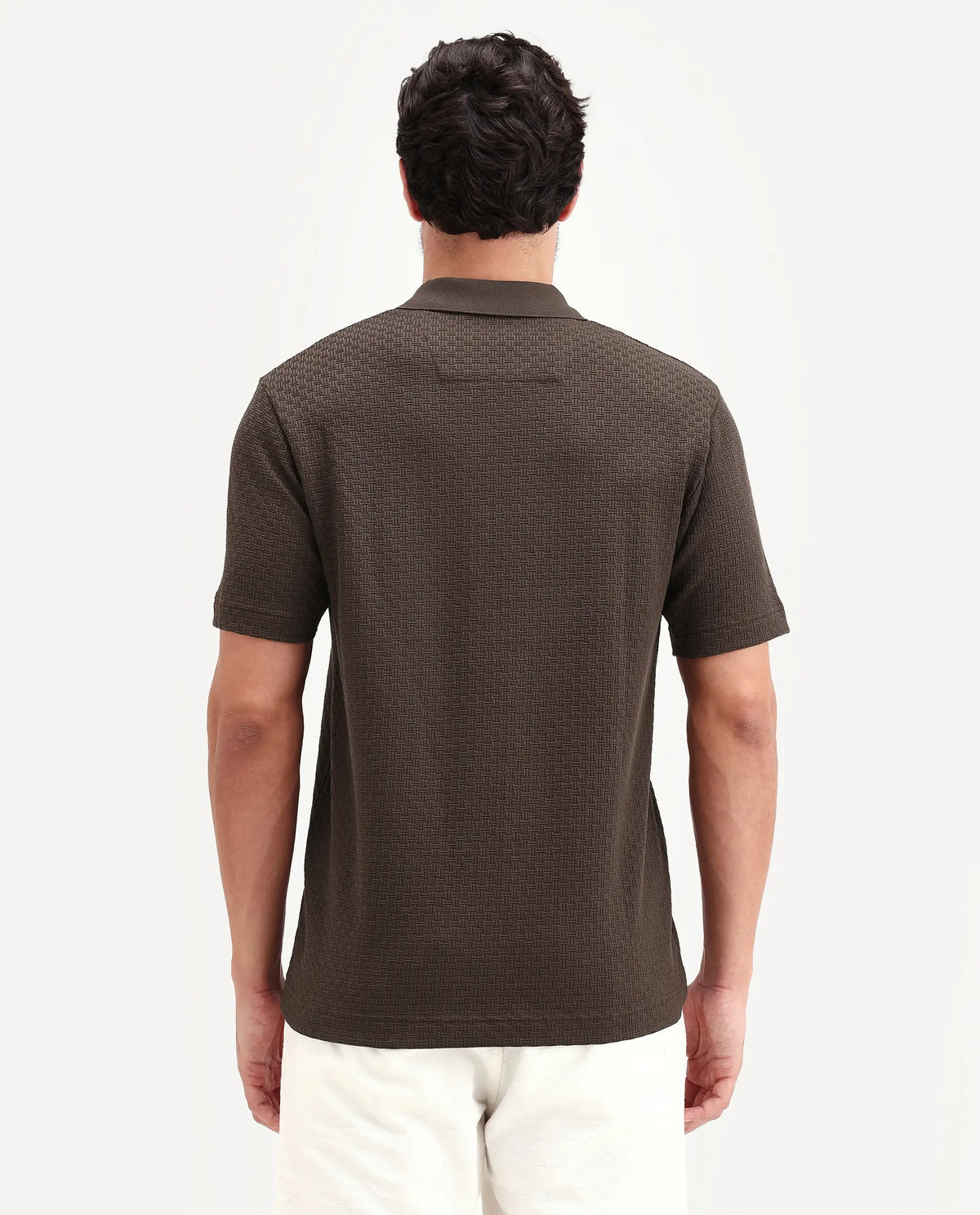 Rare Rabbit Men's Envo Brown Cotton Fabric Half Sleeve Spread Collar Regular Fit Textured Polo