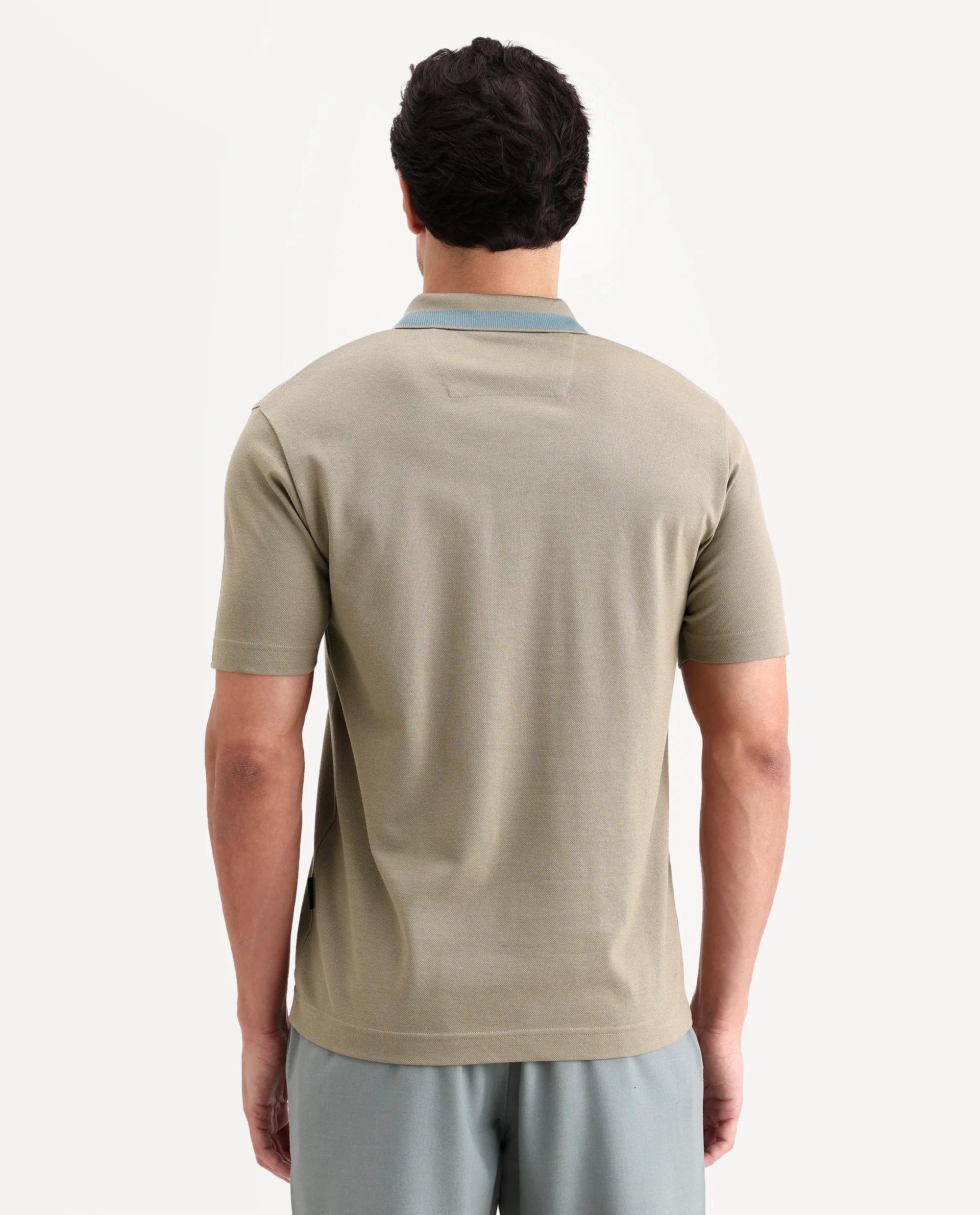 Rare Rabbit Men's Flint Dark Beige Cotton Fabric Half Sleeve Spread Collar Regular Fit Plain Polo