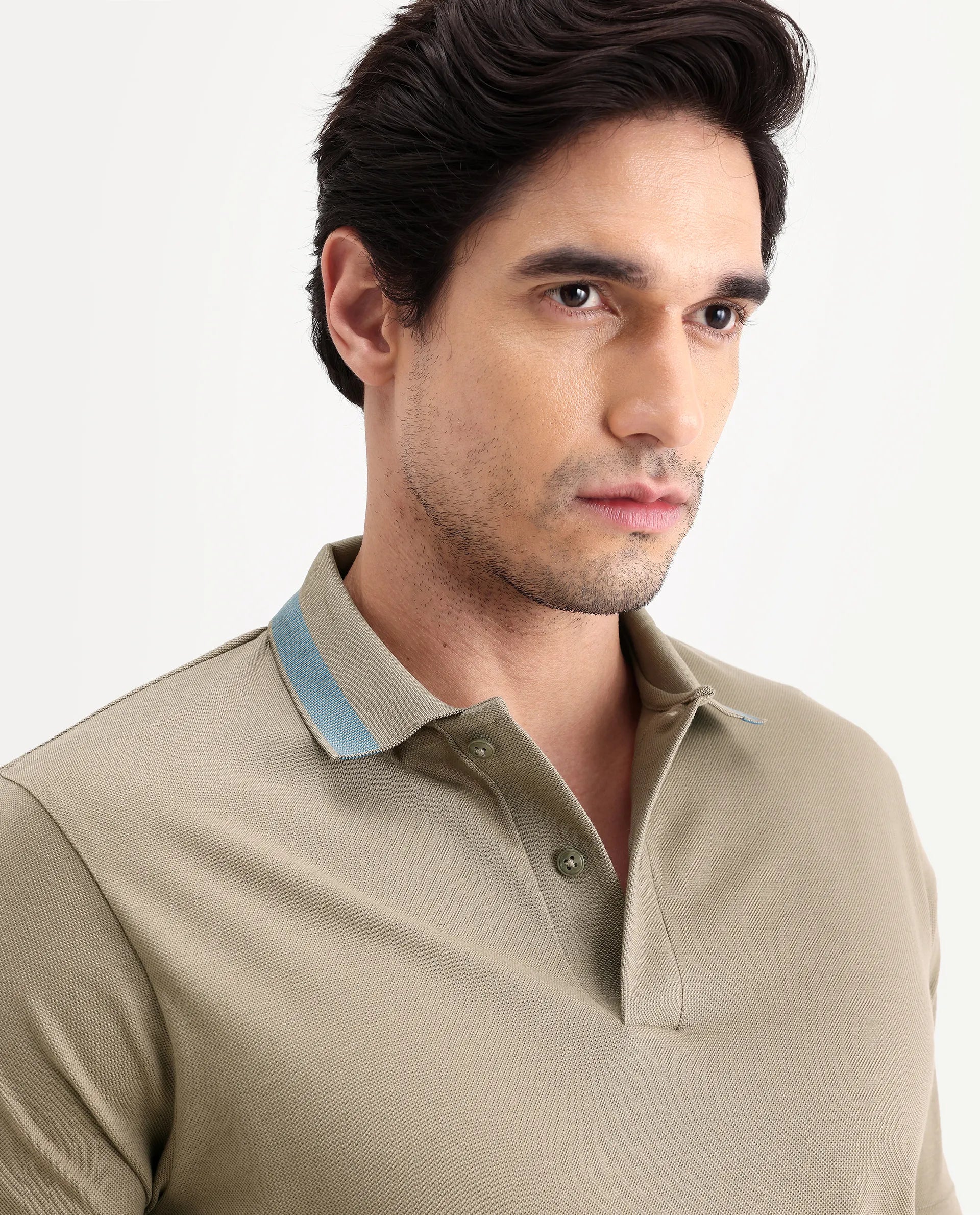 Rare Rabbit Men's Flint Dark Beige Cotton Fabric Half Sleeve Spread Collar Regular Fit Plain Polo
