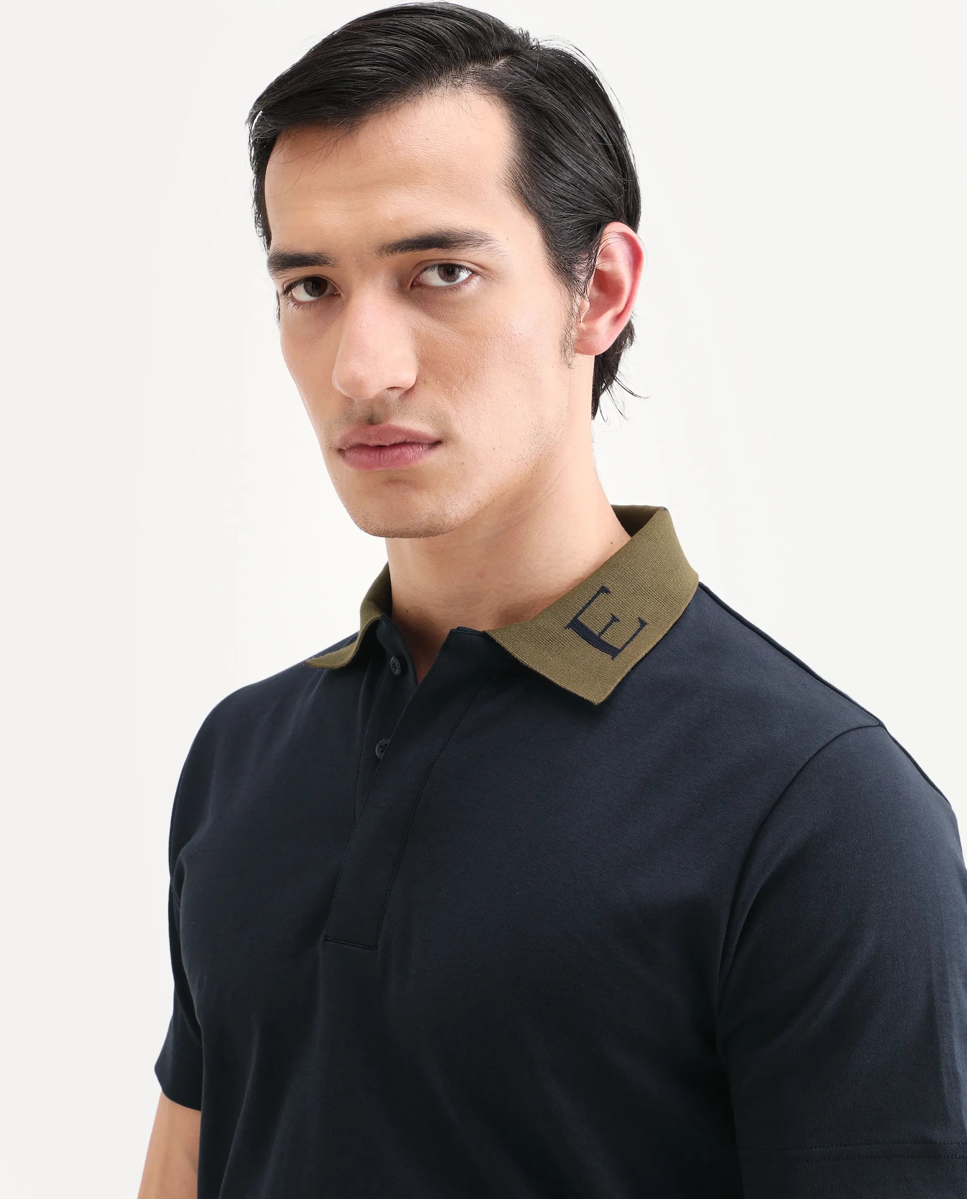 Rare Rabbit Men's Frow-S26 Navy Cotton Fabric Half Sleeve Spread Collar Regular Fit Plain Polo
