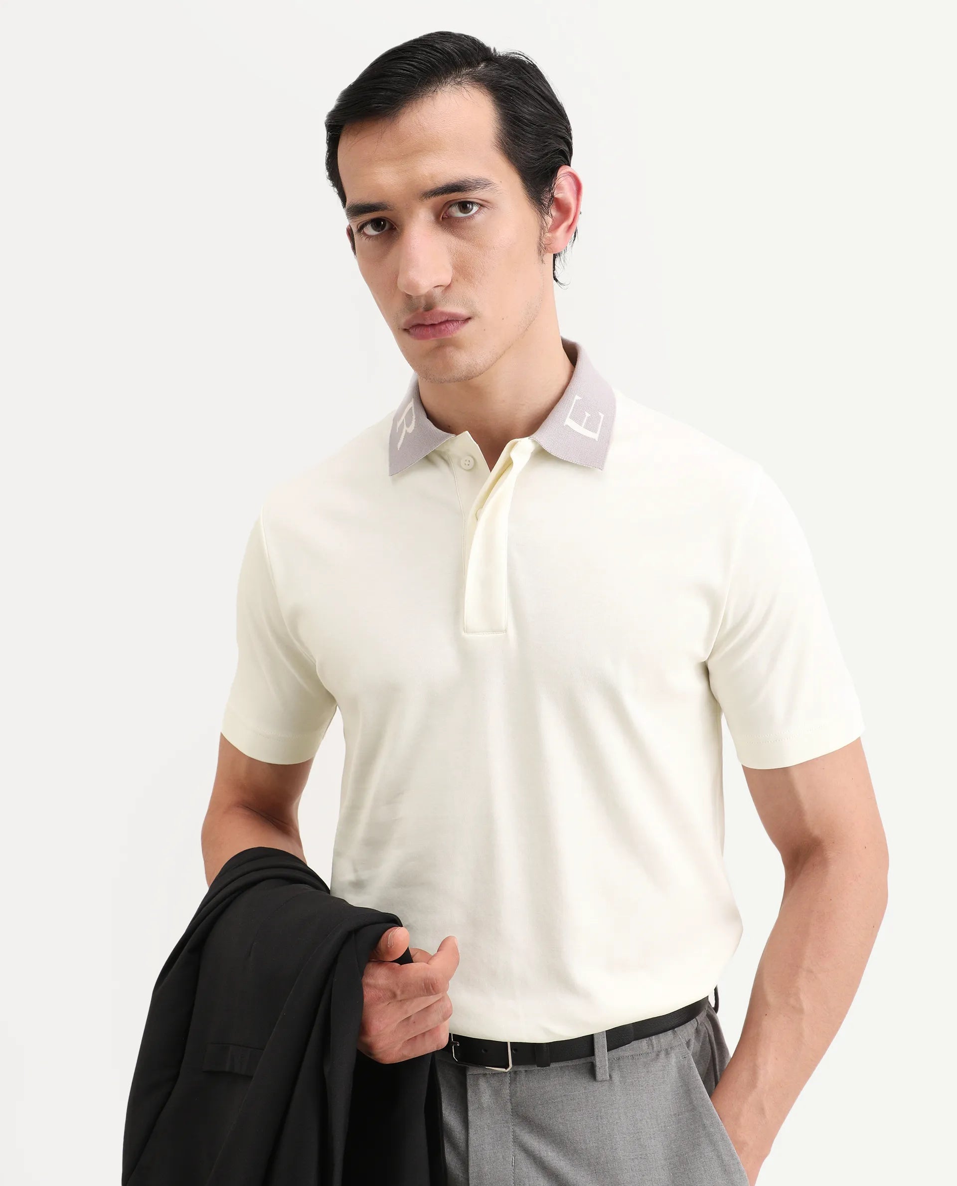 Rare Rabbit Men's Frow-S26 Off White Cotton Fabric Half Sleeve Spread Collar Regular Fit Plain Polo
