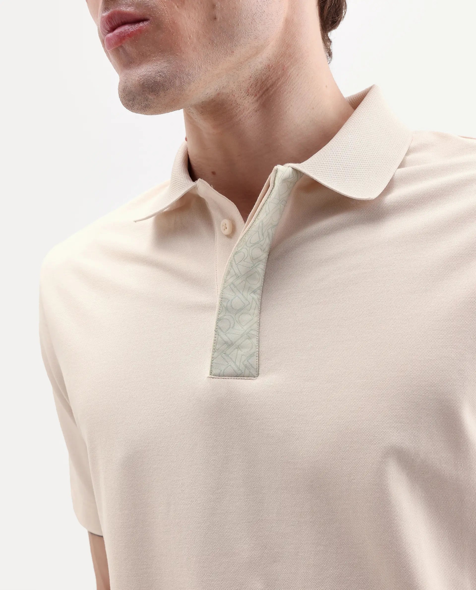 Rare Rabbit Men's Hin-S26 Off White Cotton Blend Fabric Half Sleeve Spread Collar Regular Fit Plain Polo