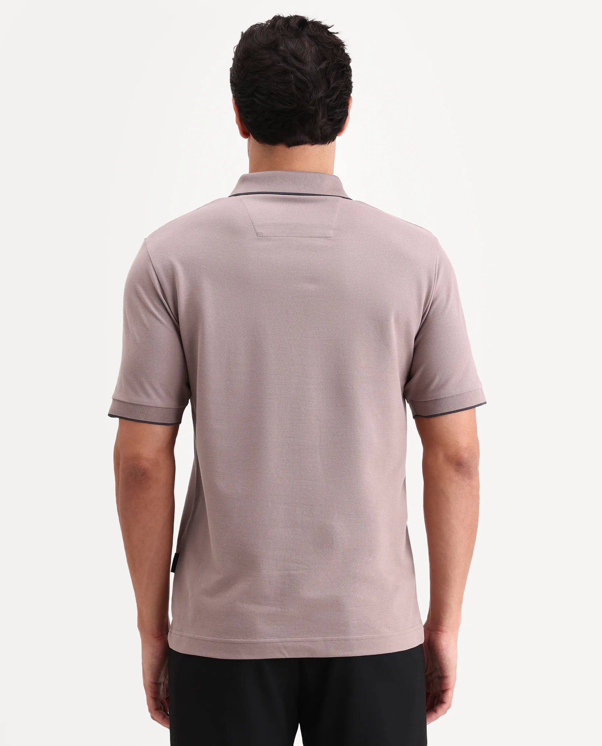 Rare Rabbit Men's Mak Dusky Pink Cotton Blend Fabric Half Sleeve Spread Collar Regular Fit Plain Polo