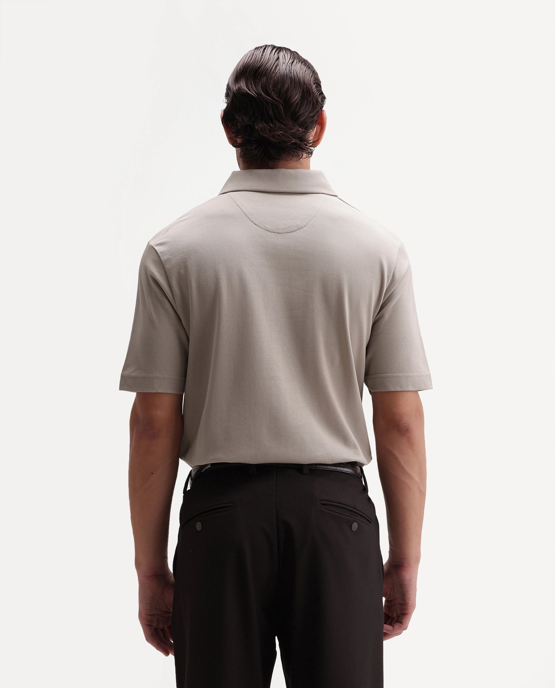 Rare Rabbit Men's Mers Dusky Beige Cotton Fabric Half Sleeve Spread Collar Regular Fit Plain Polo