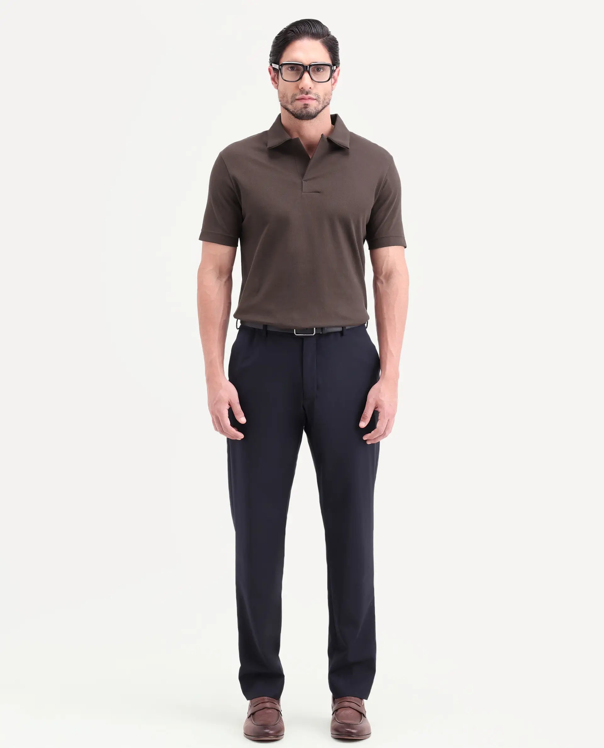 Rare Rabbit Men's Mers Brown Cotton Fabric Half Sleeve Spread Collar Regular Fit Plain Polo