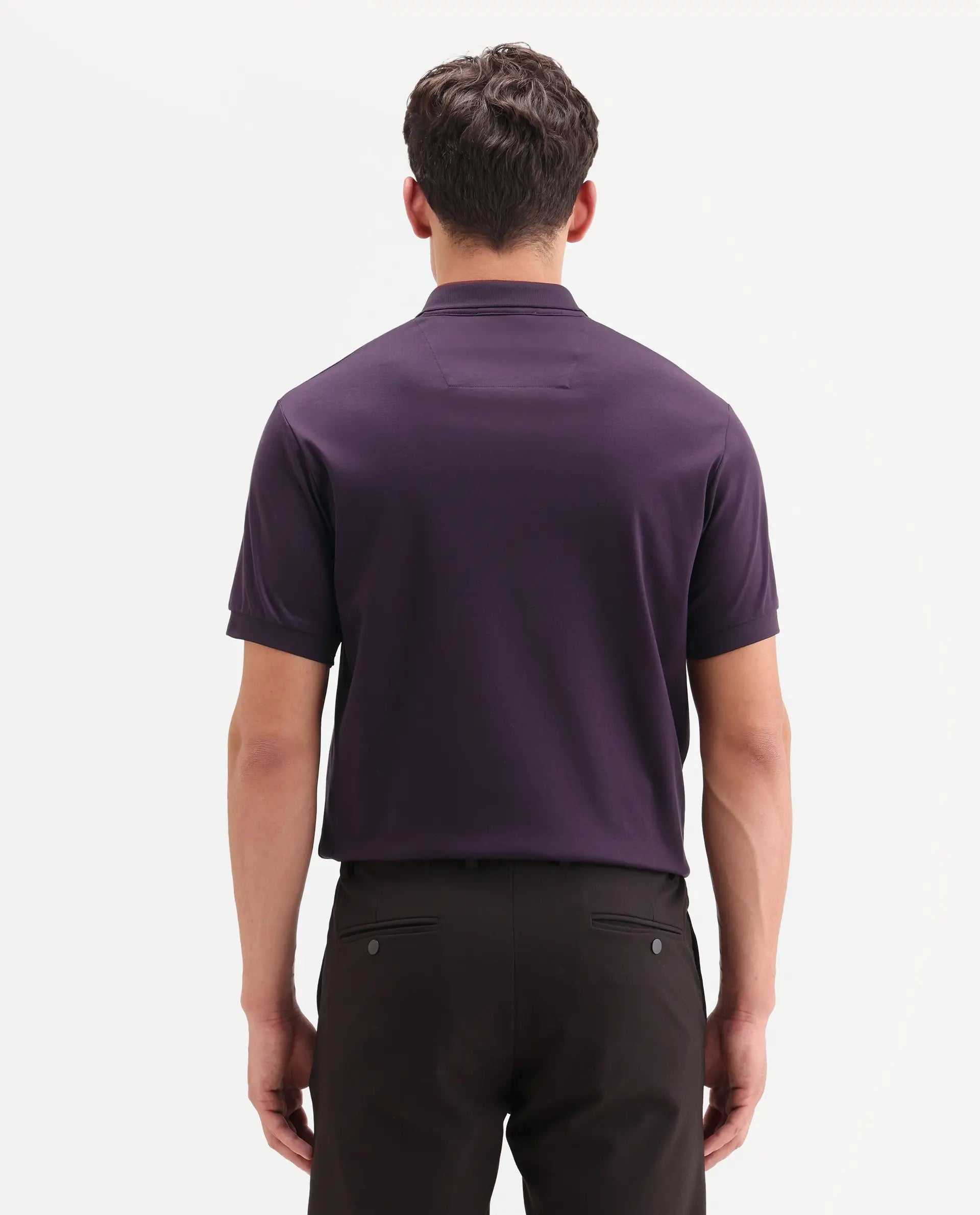 Rare Rabbit Men's Nish Dark Purple Cotton Fabric Half Sleeve Spread Collar Regular Fit Plain Polo