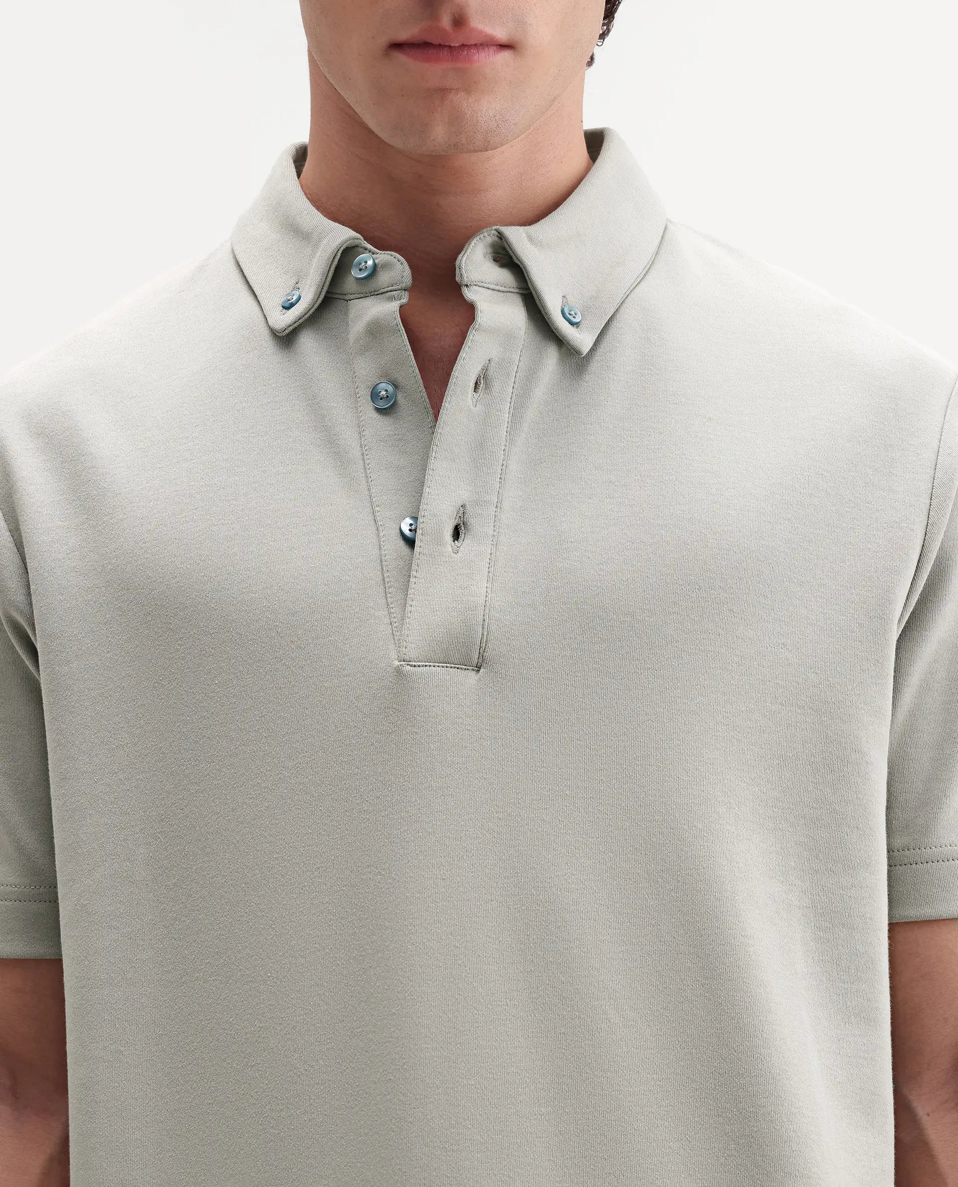 Rare Rabbit Men's Promp Dusky Green Cotton Blend Fabric Half Sleeve Spread Collar Regular Fit Plain Polo