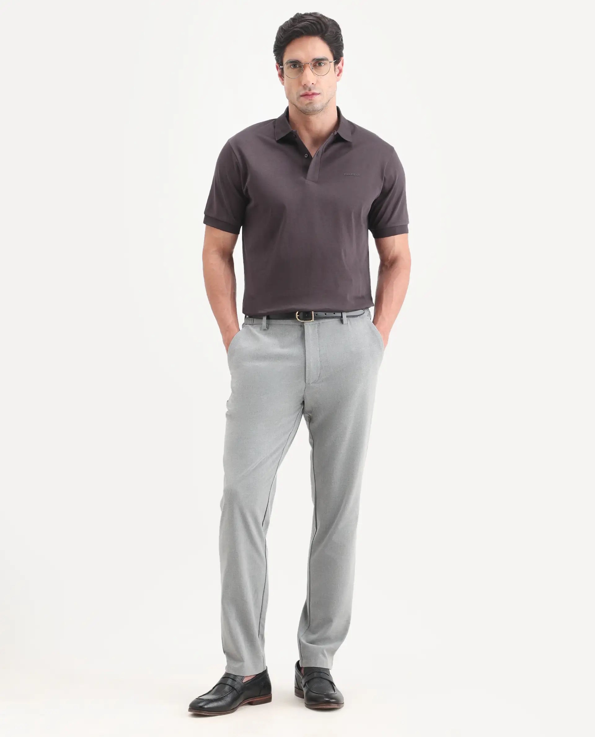 Rare Rabbit Men's Row-S26 Brown Cotton Fabric Half Sleeve Spread Collar Regular Fit Plain Polo