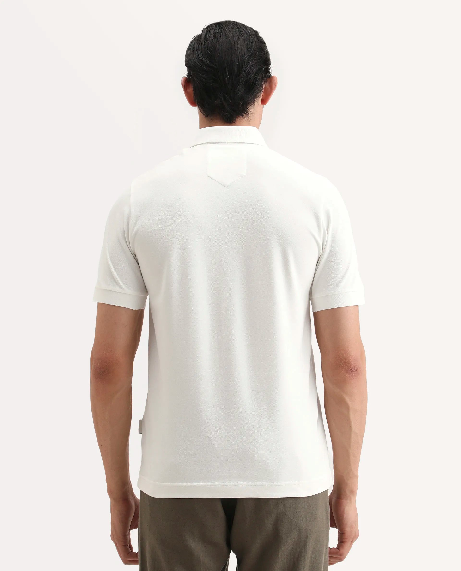 Rare Rabbit Men's Salis-S26 White Cotton Blend Fabric Half Sleeve Spread Collar Regular Fit Plain Polo