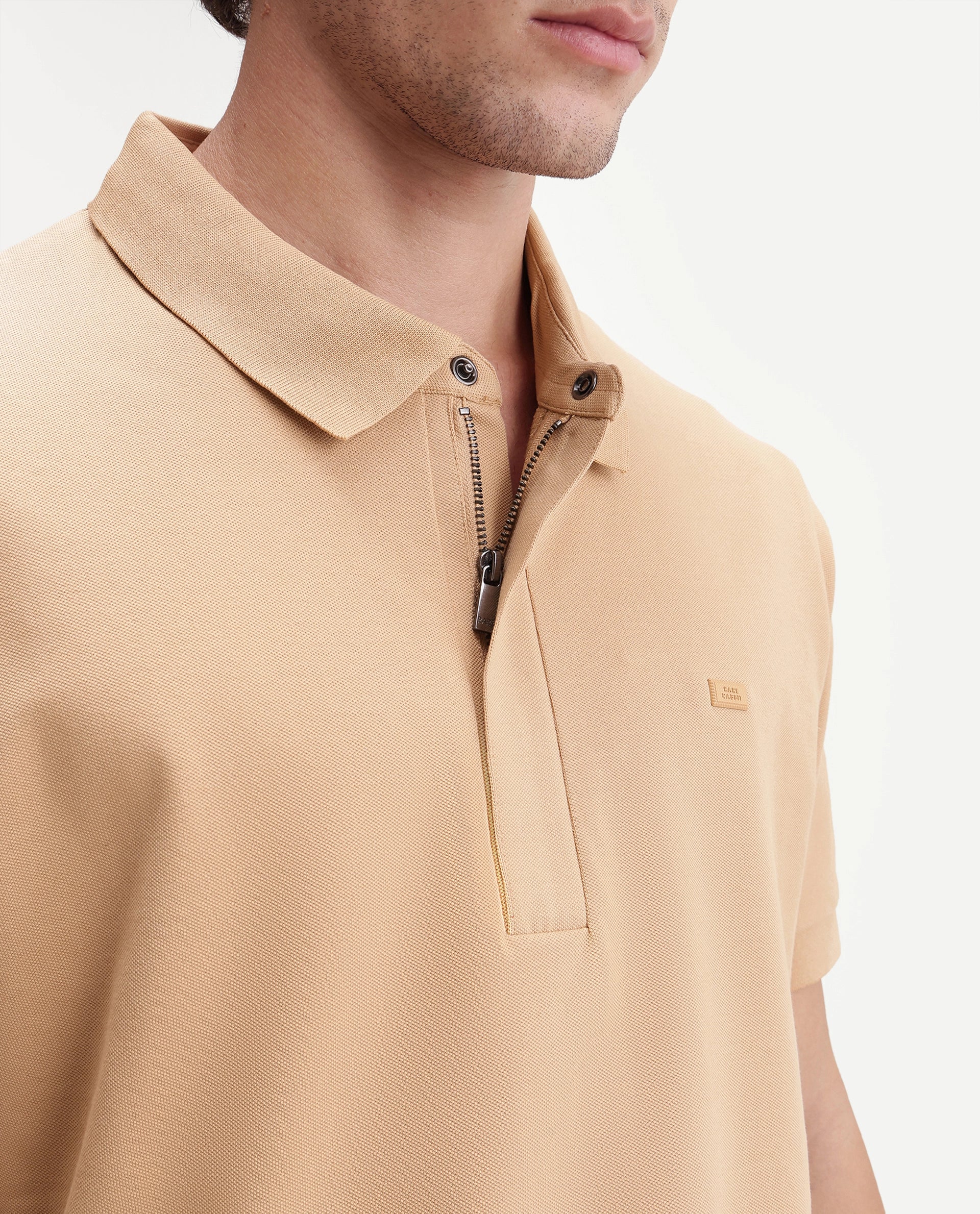 Rare Rabbit Men's Salis-S26 Light Yellow Cotton Blend Fabric Half Sleeve Spread Collar Regular Fit Plain Polo