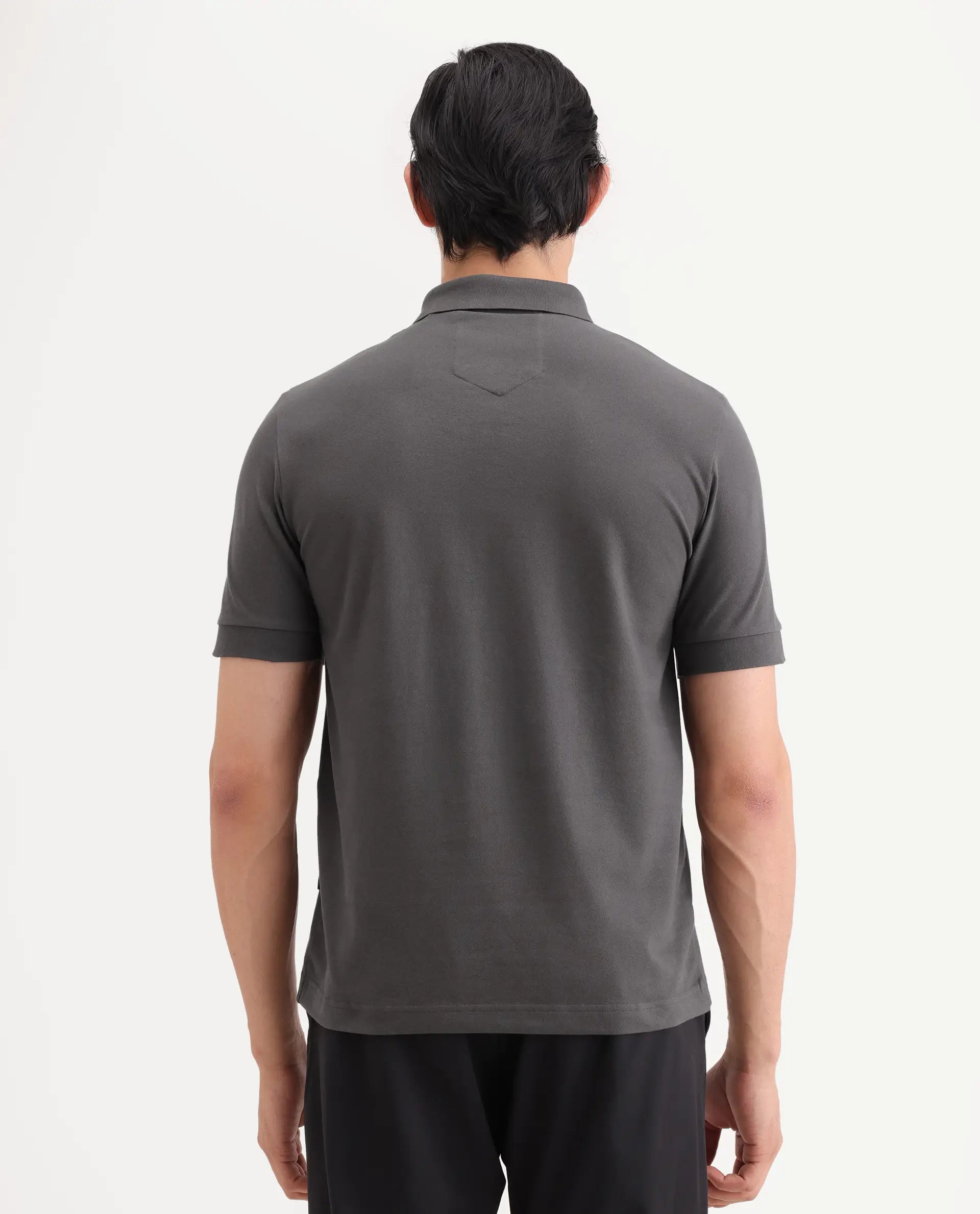 Rare Rabbit Men's Salis-S26 Grey Cotton Blend Fabric Half Sleeve Spread Collar Regular Fit Plain Polo